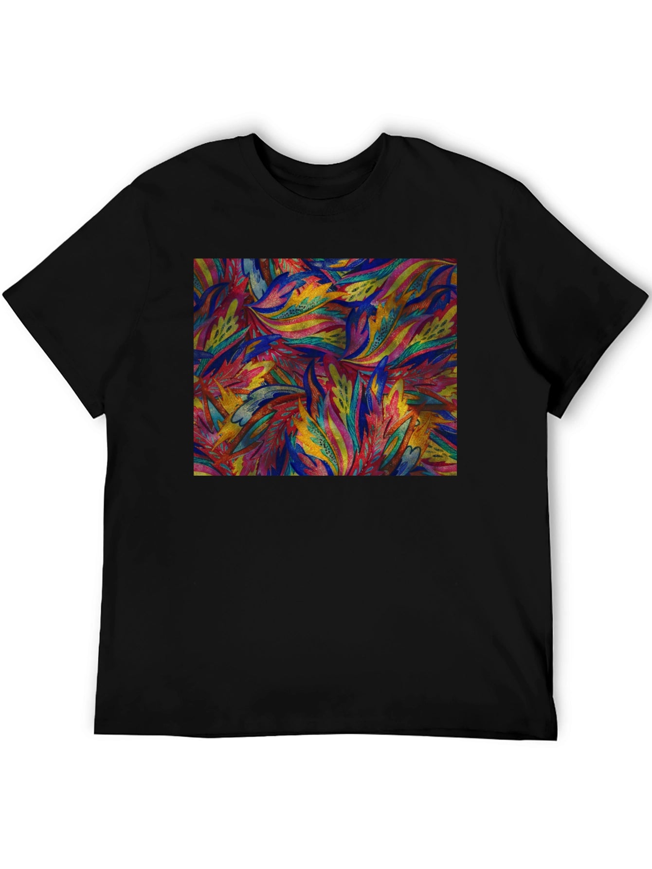 Abstract Feather Print Black T-Shirt