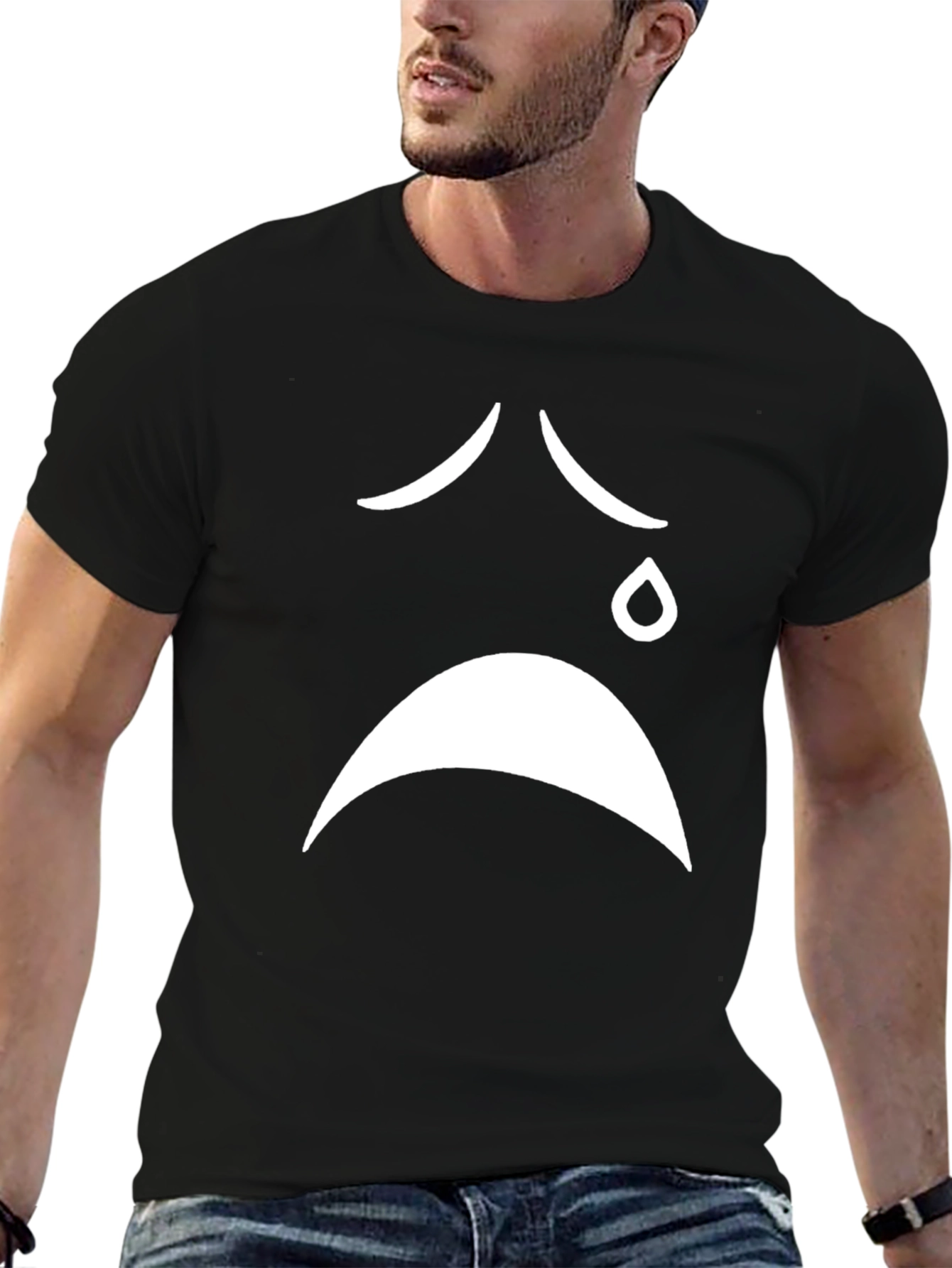 Sad Face Graphic Black T-Shirt