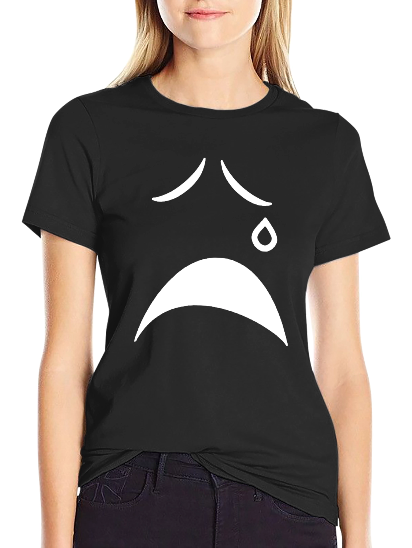 Sad Face Graphic Black T-Shirt