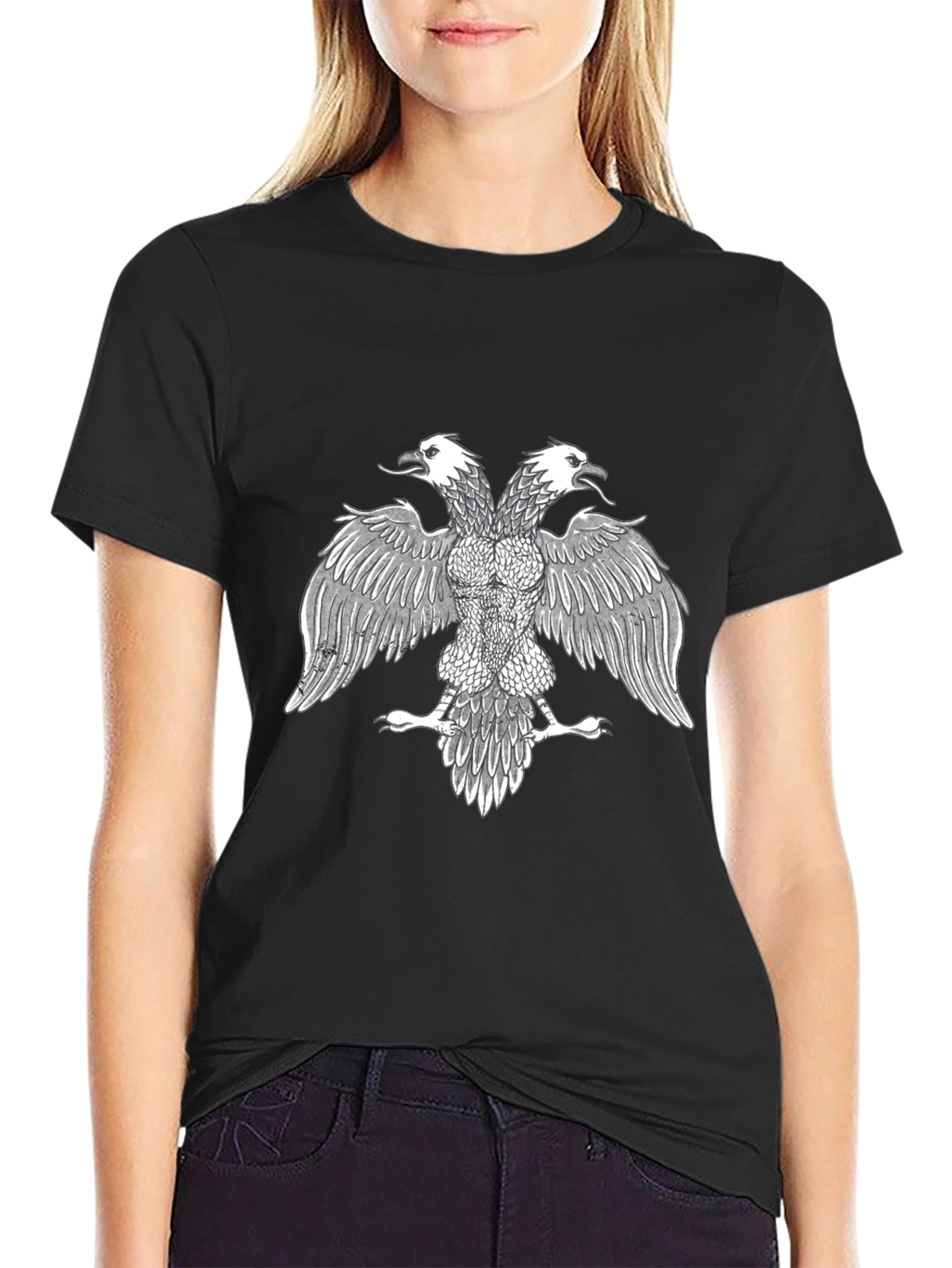 Black T-Shirt with Double-Headed Eagle Print