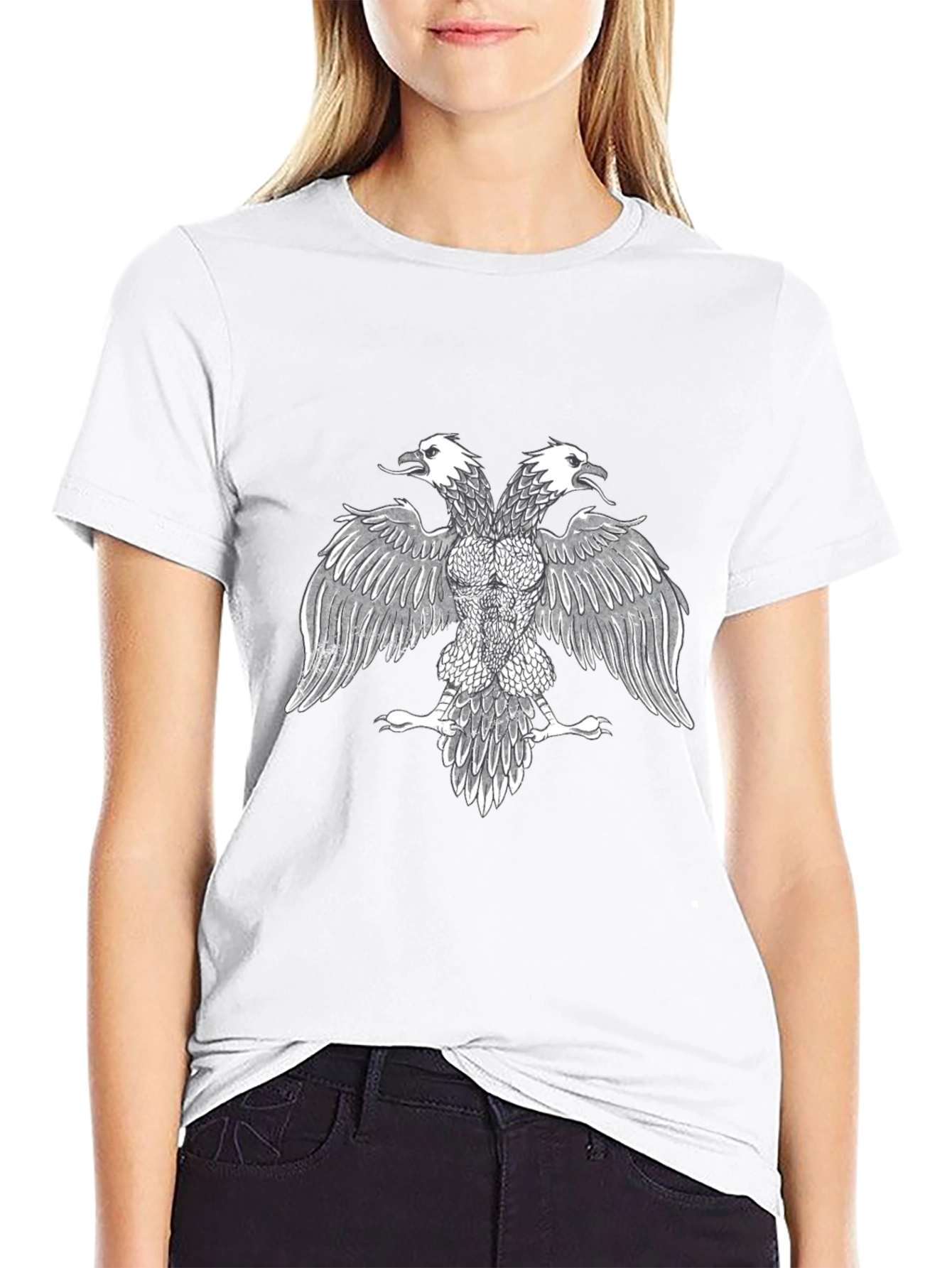 Black T-Shirt with Double-Headed Eagle Print
