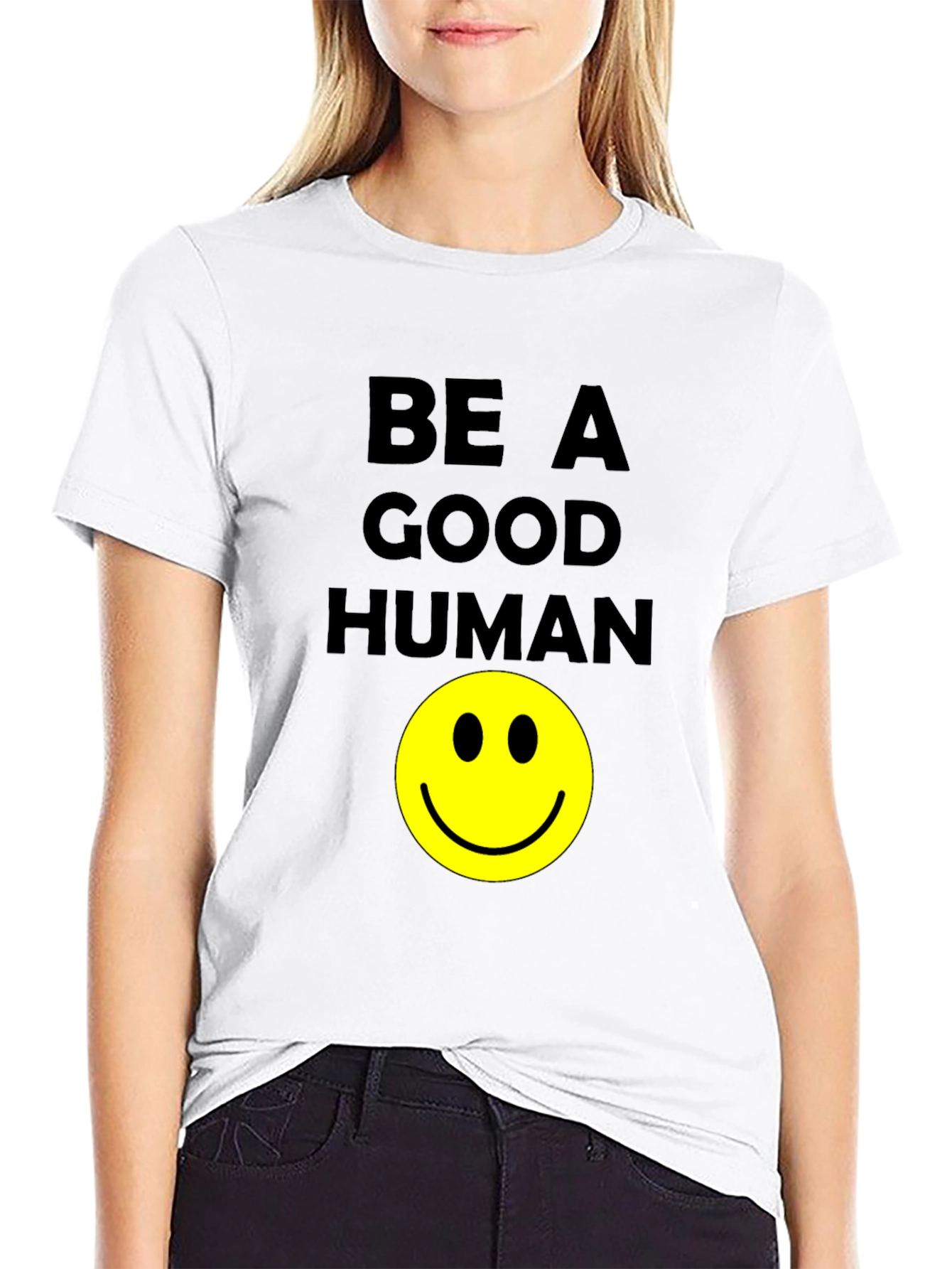 Be A Good Human Smiley Face Graphic T-Shirt