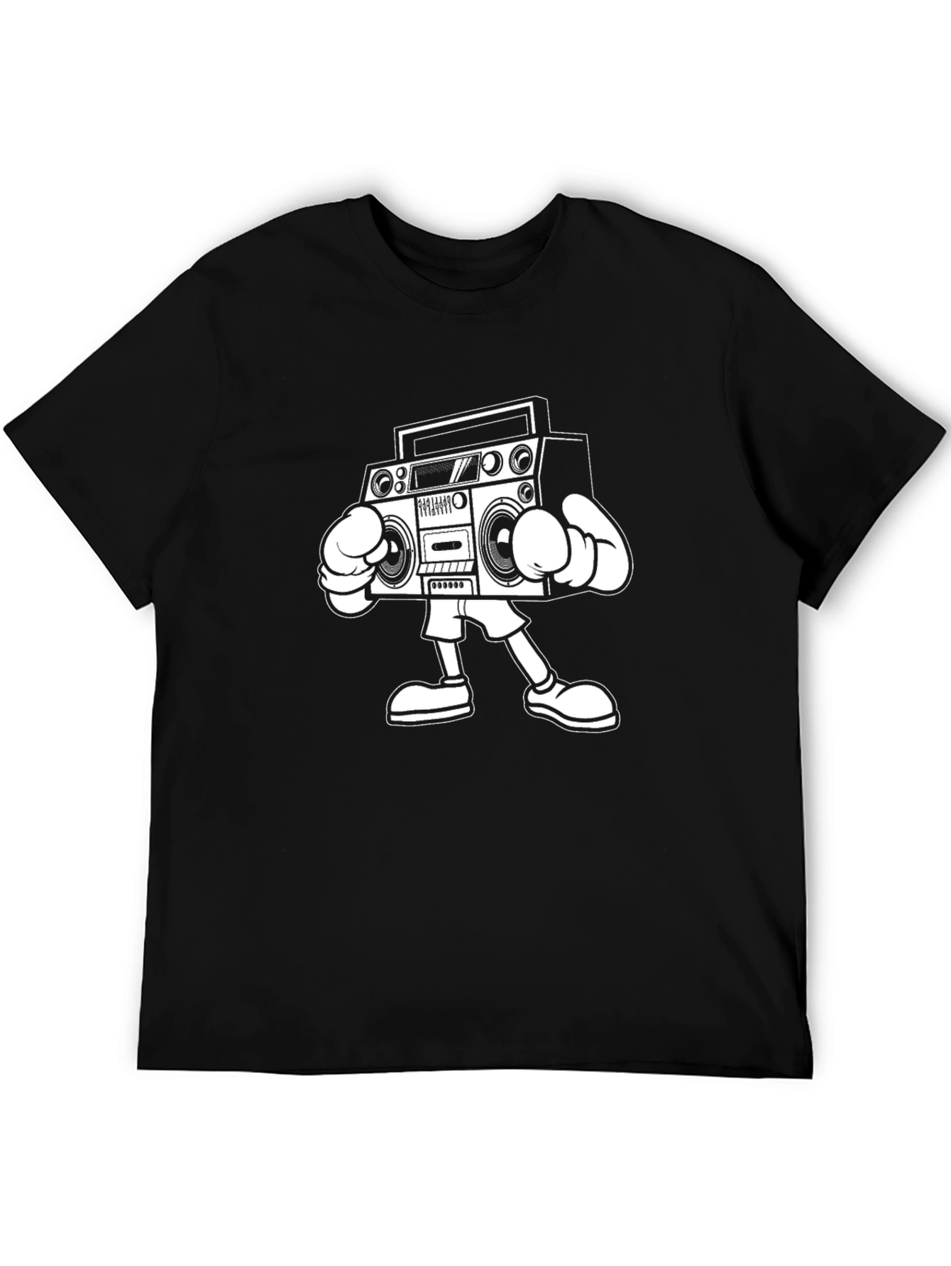 Black T-Shirt with Retro Boombox Graphic