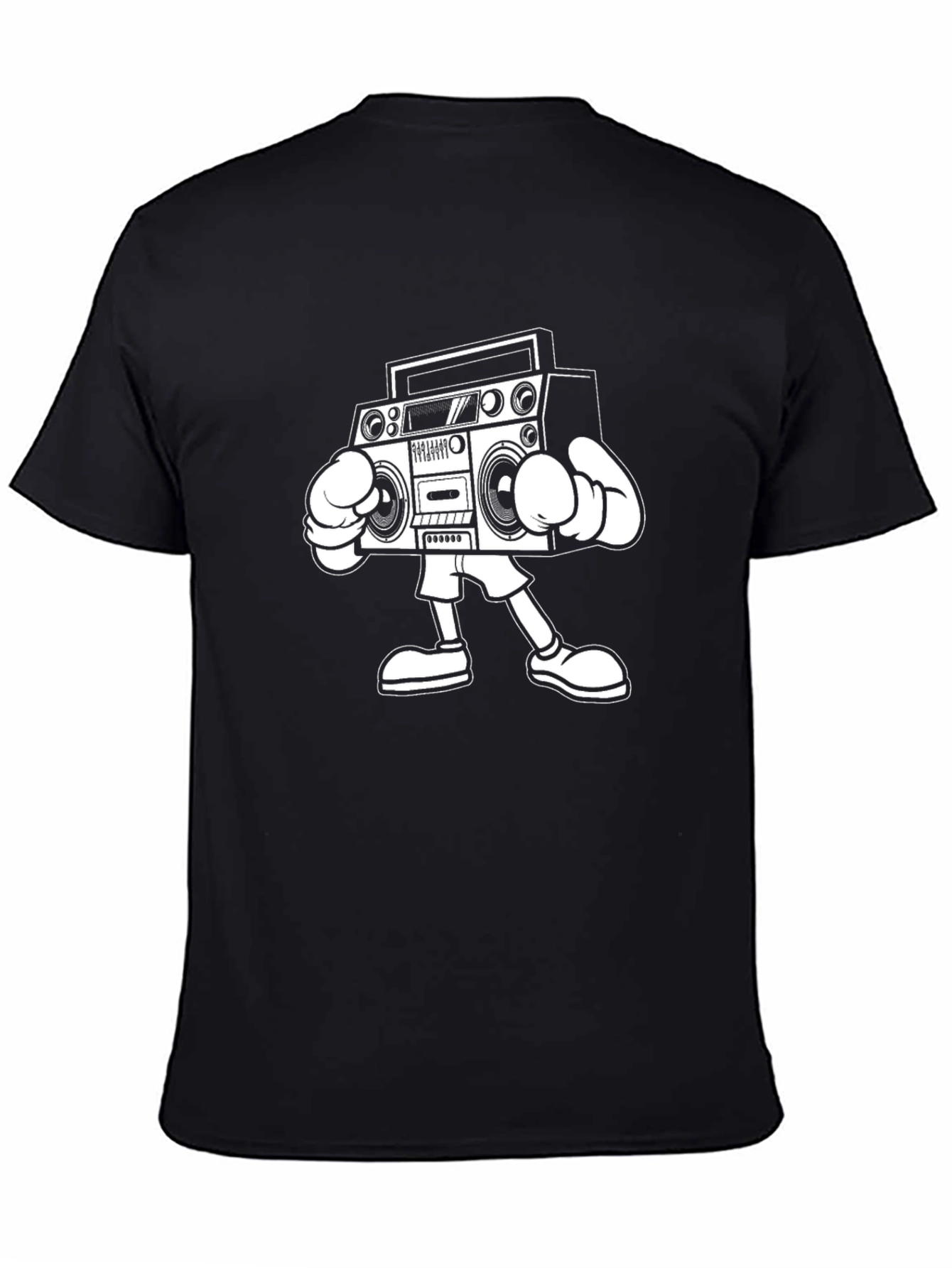 Black T-Shirt with Retro Boombox Graphic