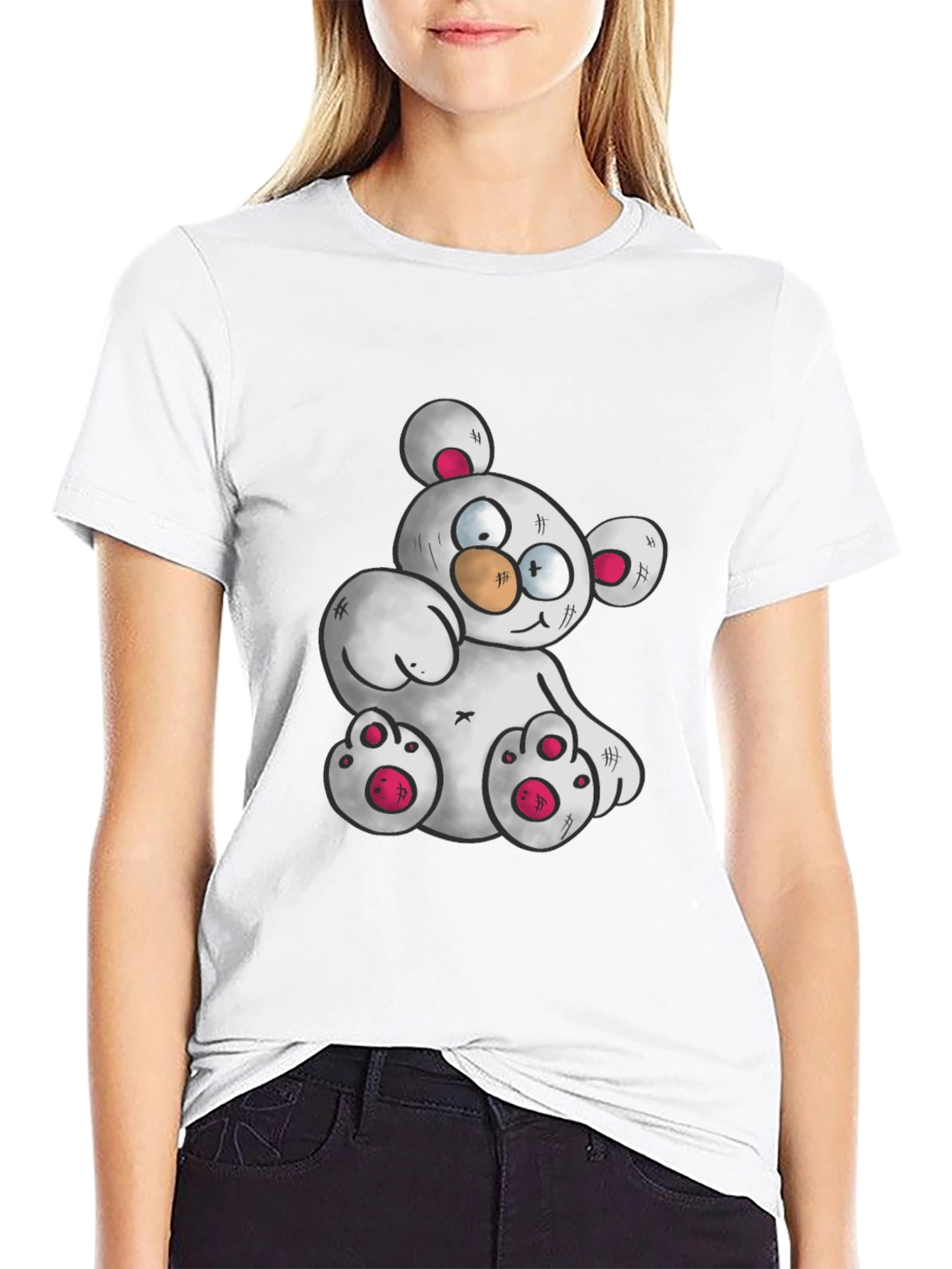 Cartoon Teddy Bear Graphic T-Shirt
