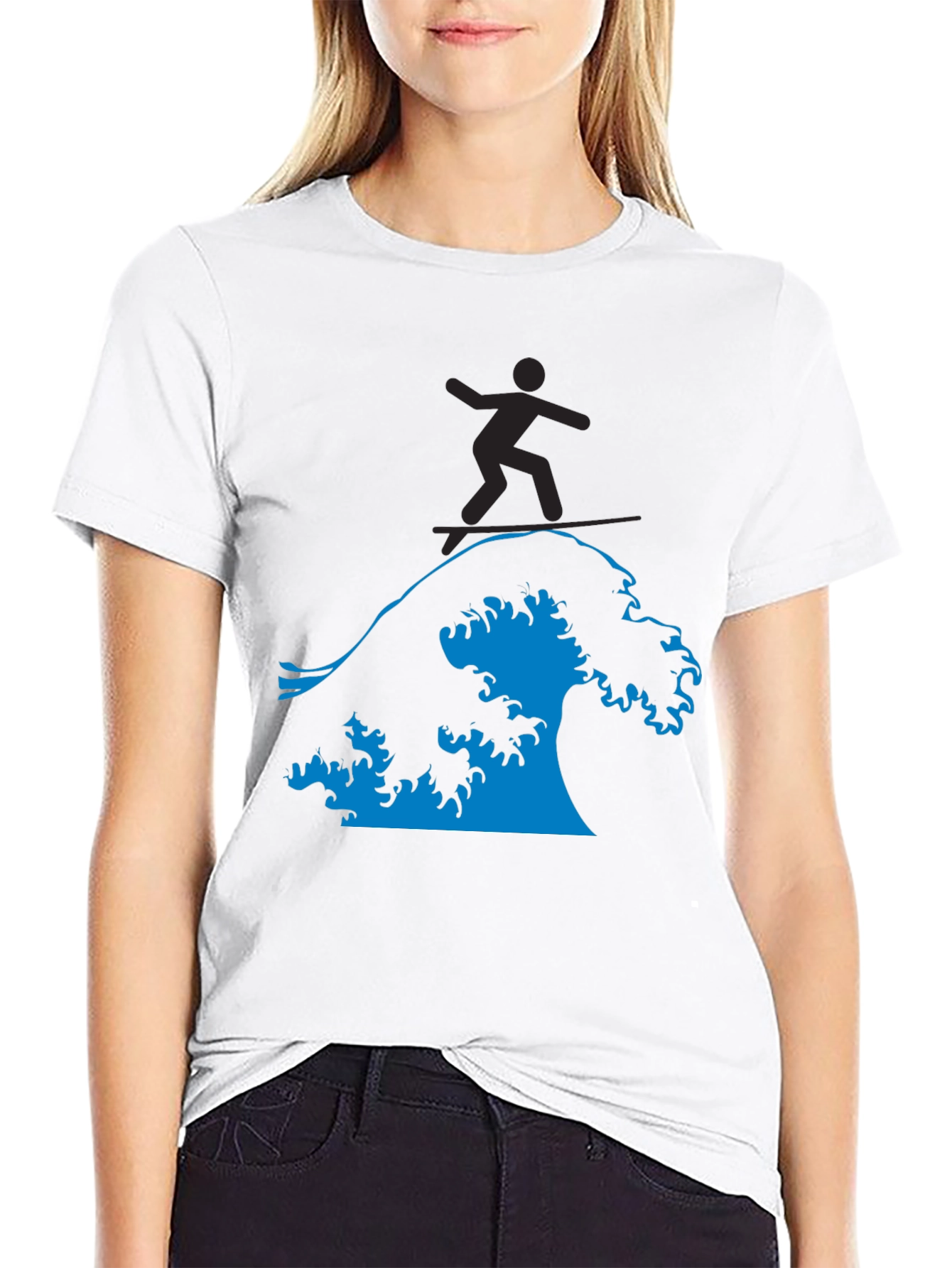 Surfing Wave Graphic Tee - Black