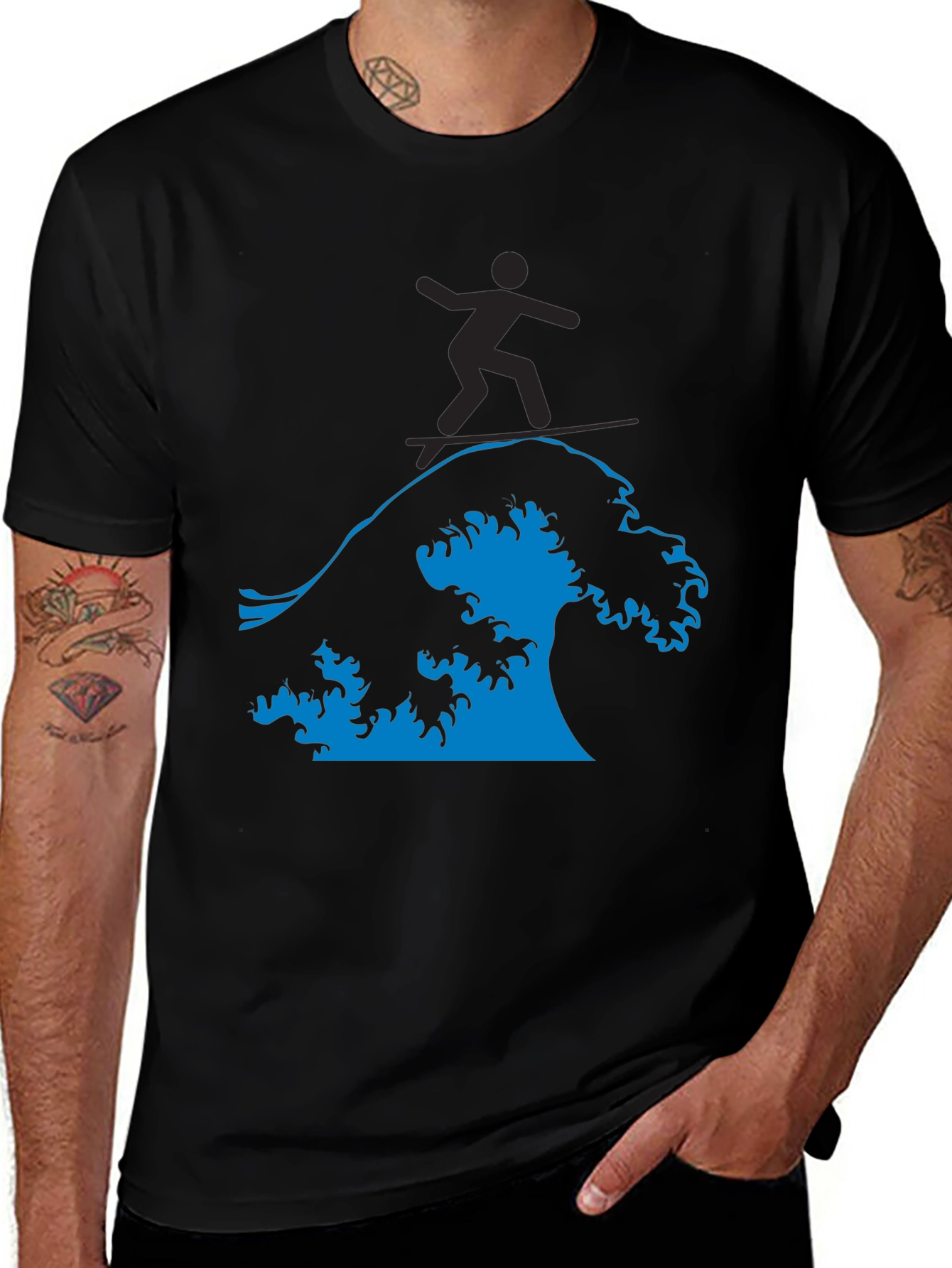 Surfing Wave Graphic Tee - Black