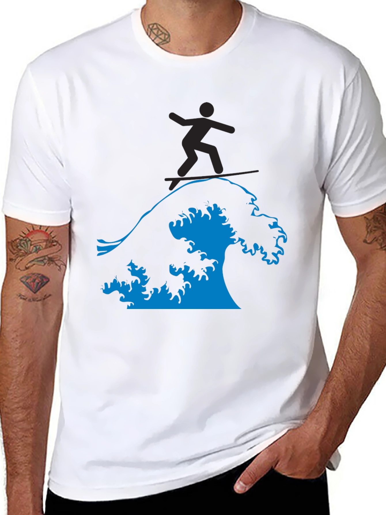 Surfing Wave Graphic Tee - Black