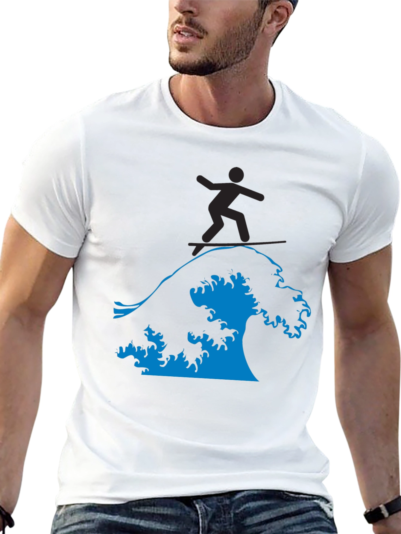 Surfing Wave Graphic Tee - Black