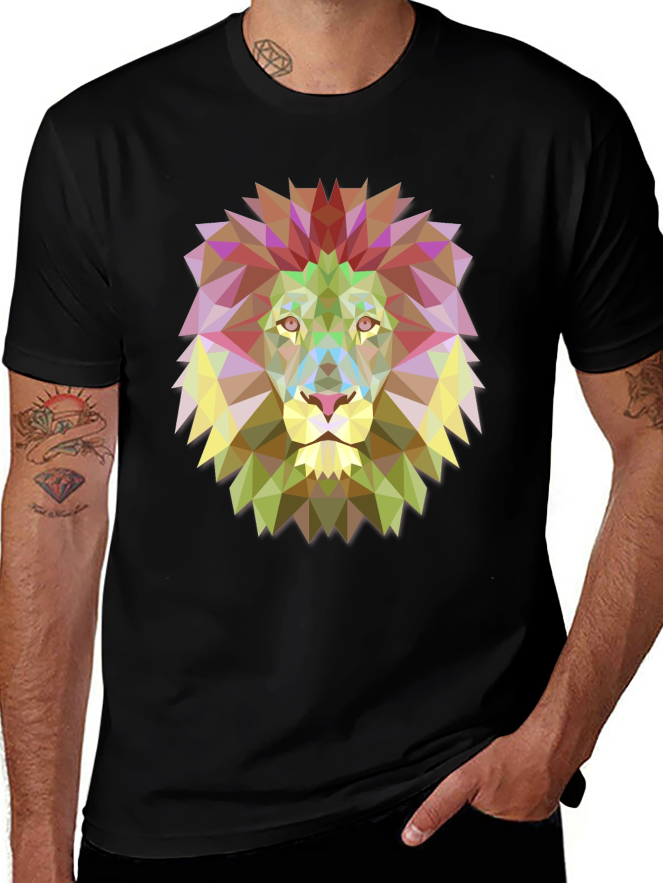 Geometric Lion Graphic Black Tee