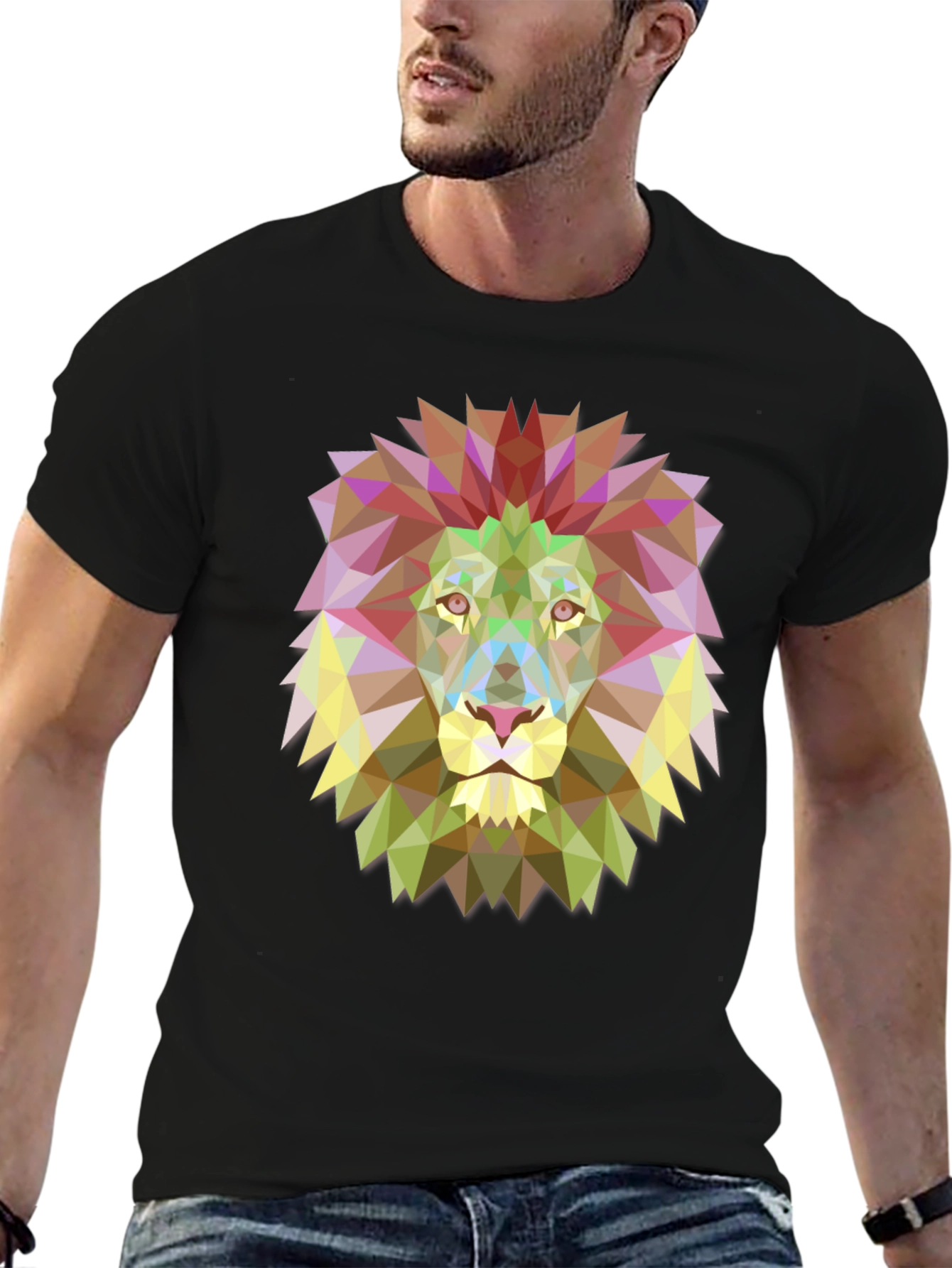 Geometric Lion Graphic Black Tee