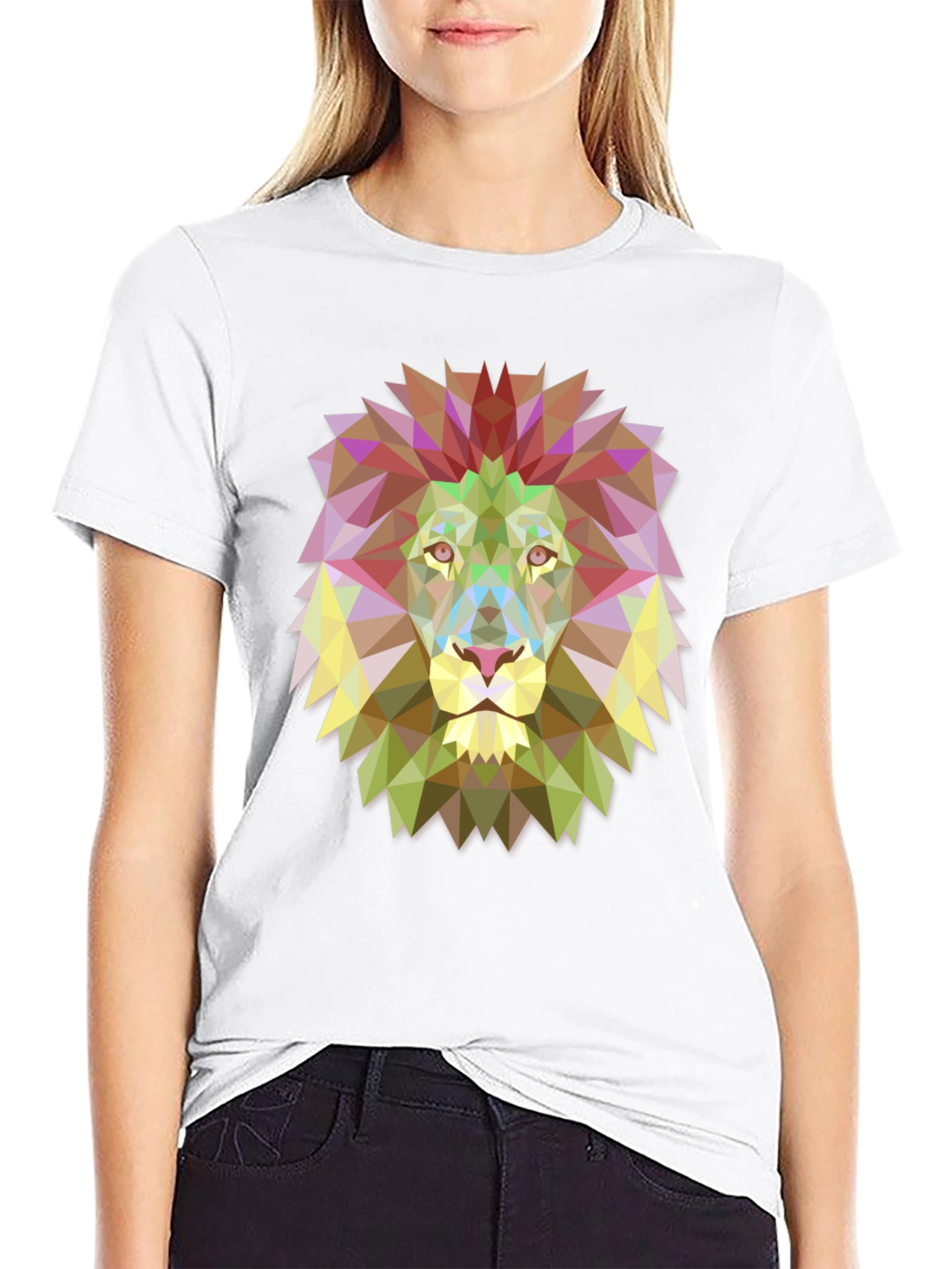 Geometric Lion Graphic Black Tee