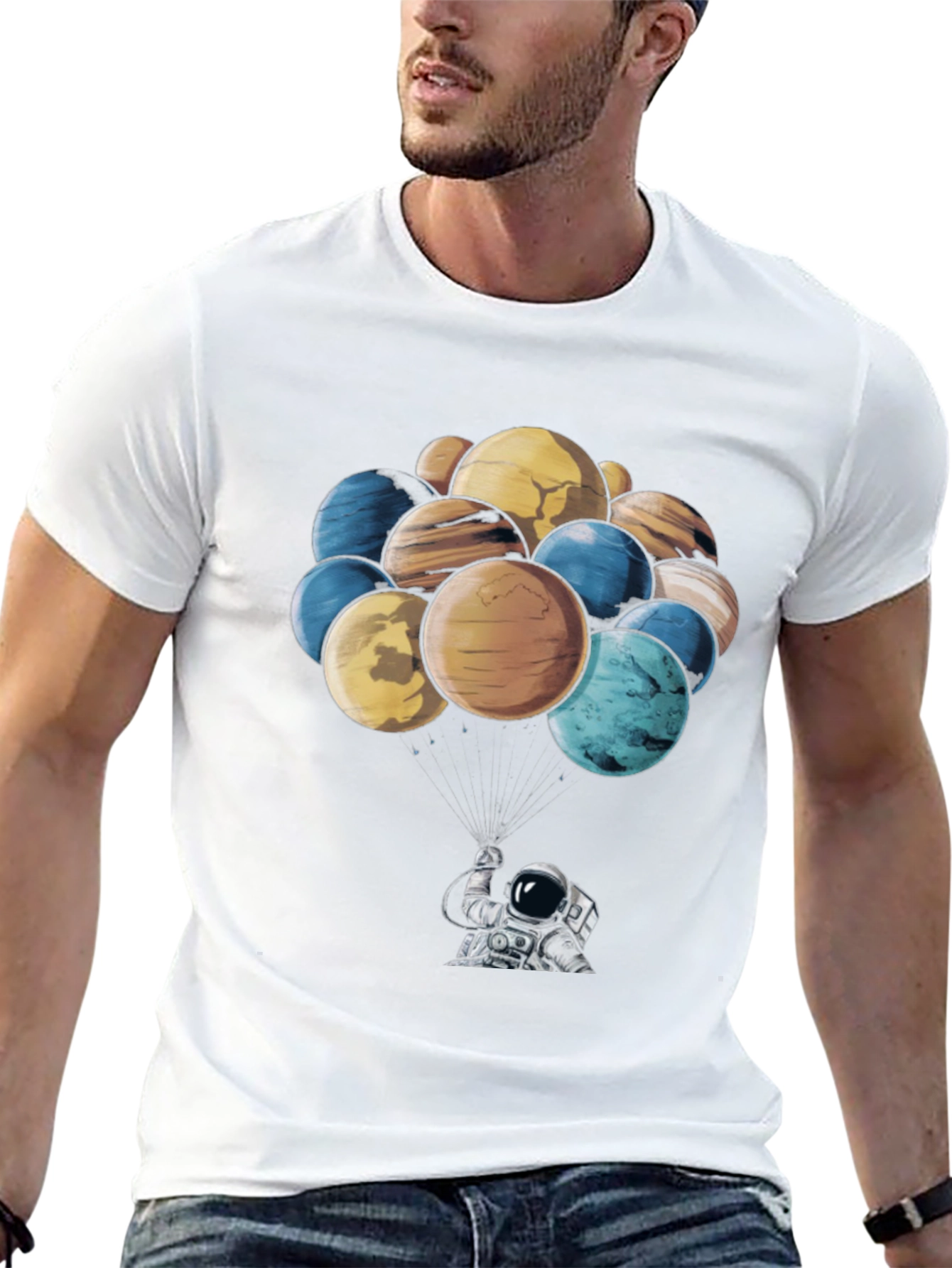 Astronaut & Planet Balloon Graphic T-Shirt