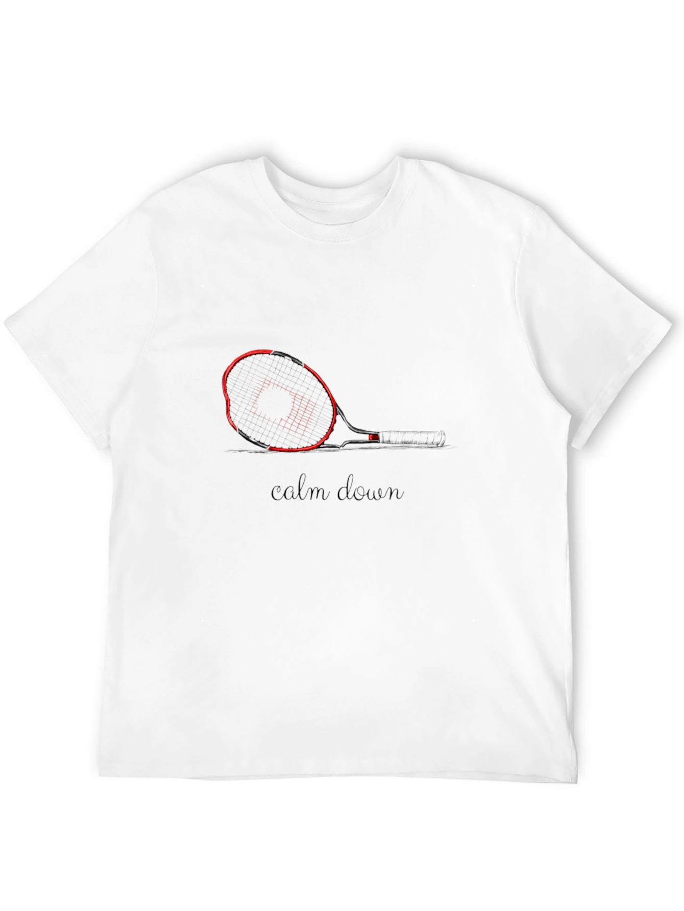 Mens Black Tennis Graphic Tee - Calm Down Slogan
