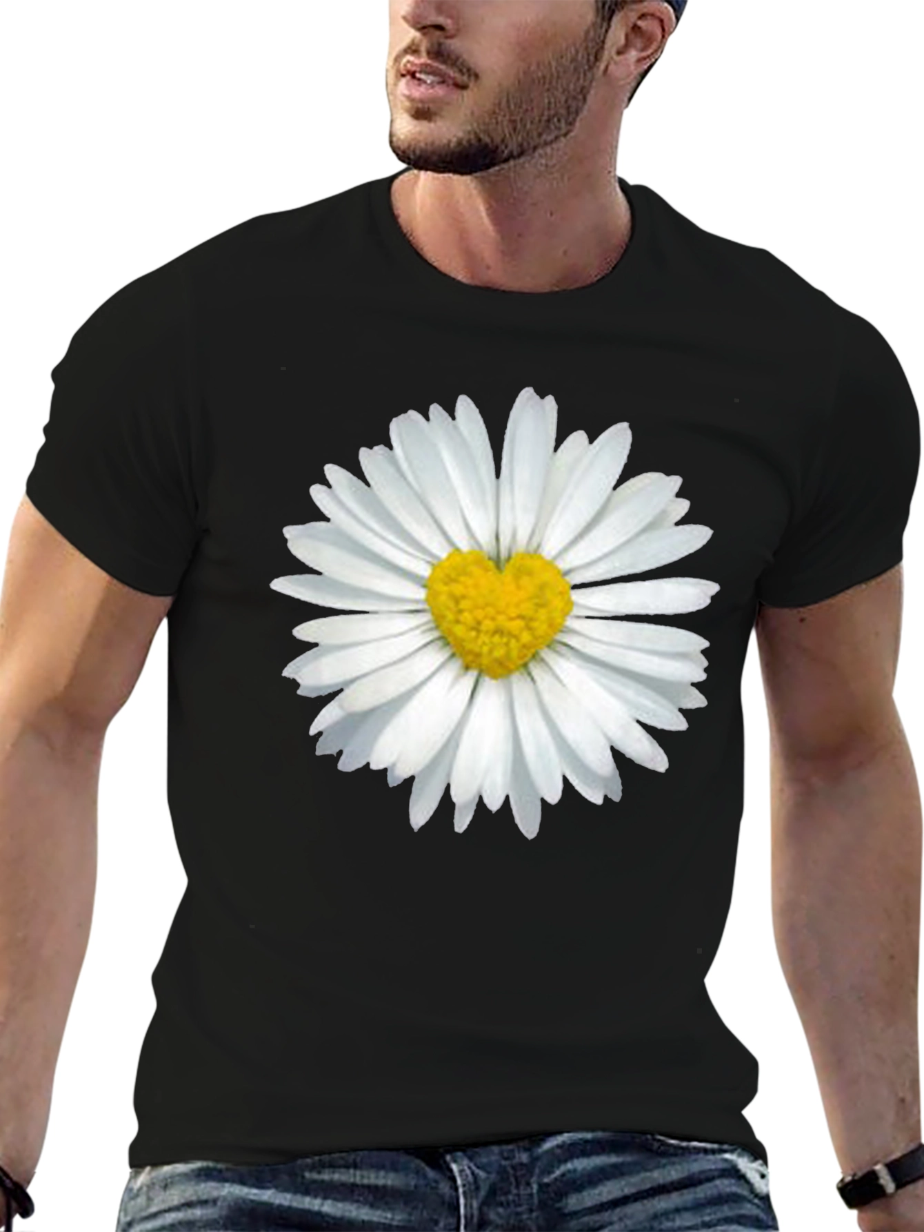 Daisy Heart T-Shirt - Black Casual Tee