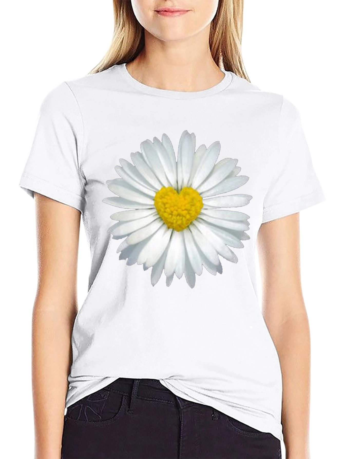 Daisy Heart T-Shirt - Black Casual Tee