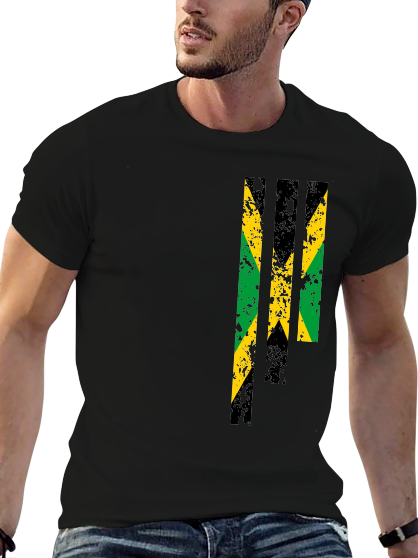 Jamaica Flag Graphic Print Black T-Shirt