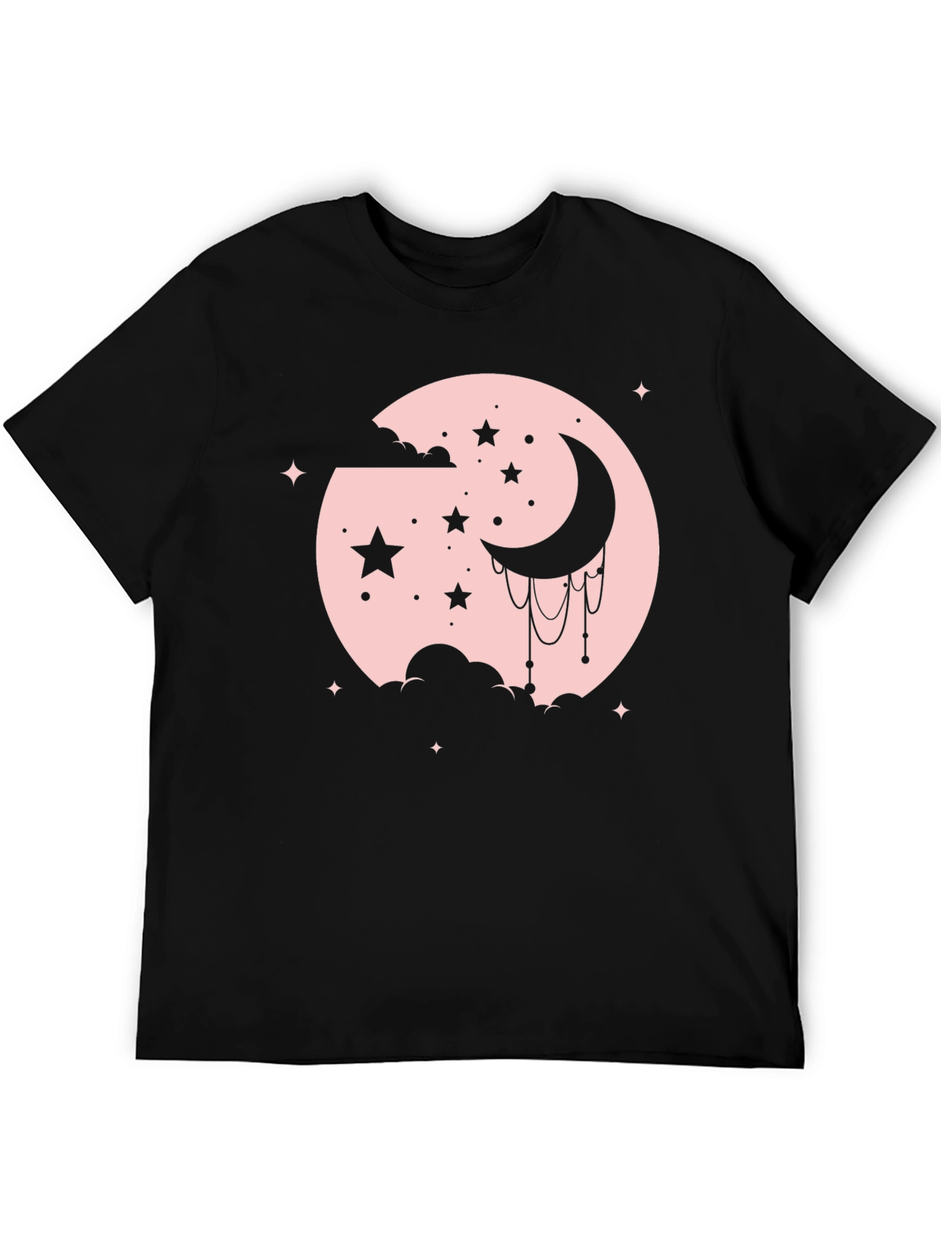 Celestial Moon & Stars Graphic Tee - Black