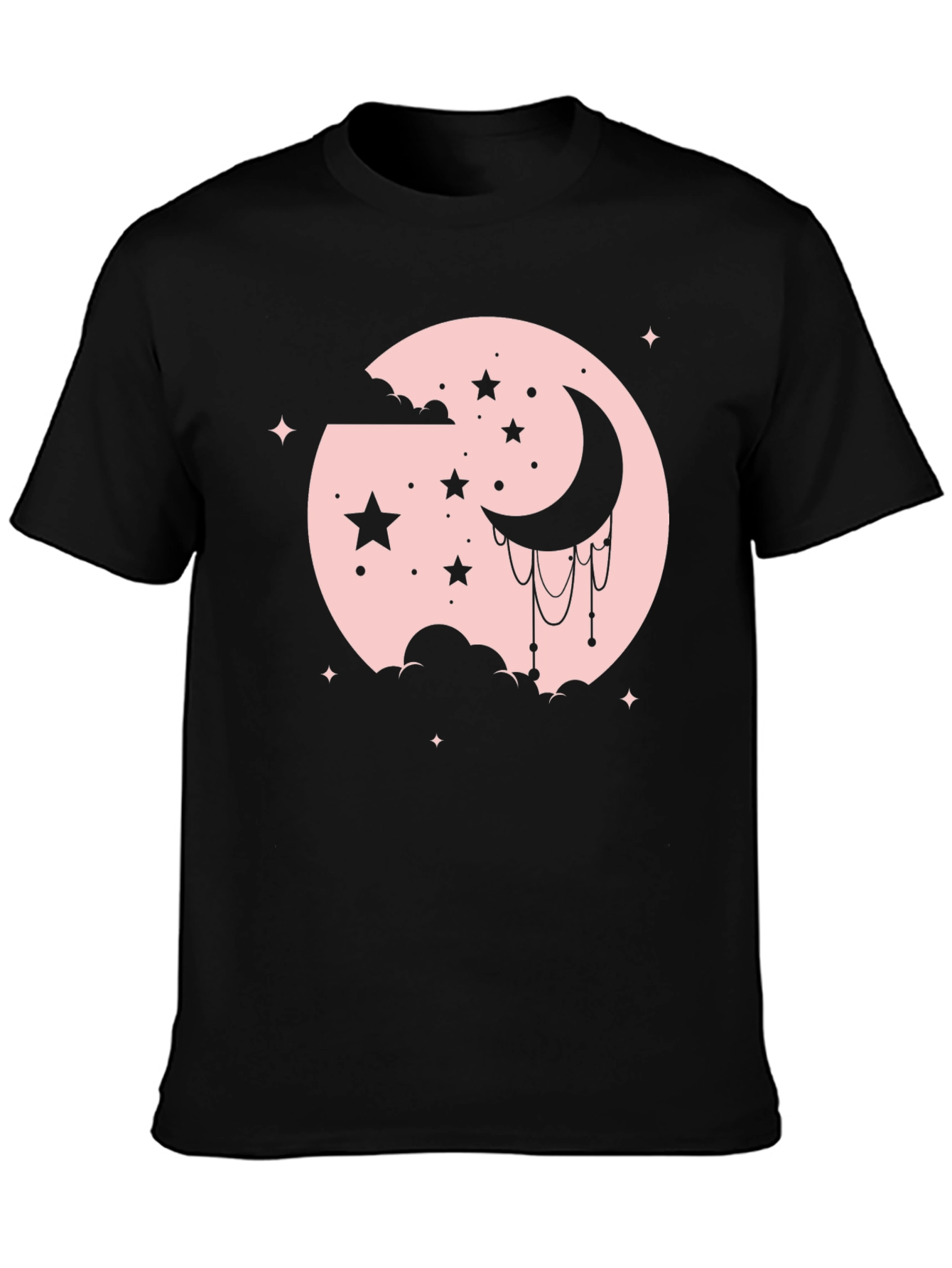 Celestial Moon & Stars Graphic Tee - Black