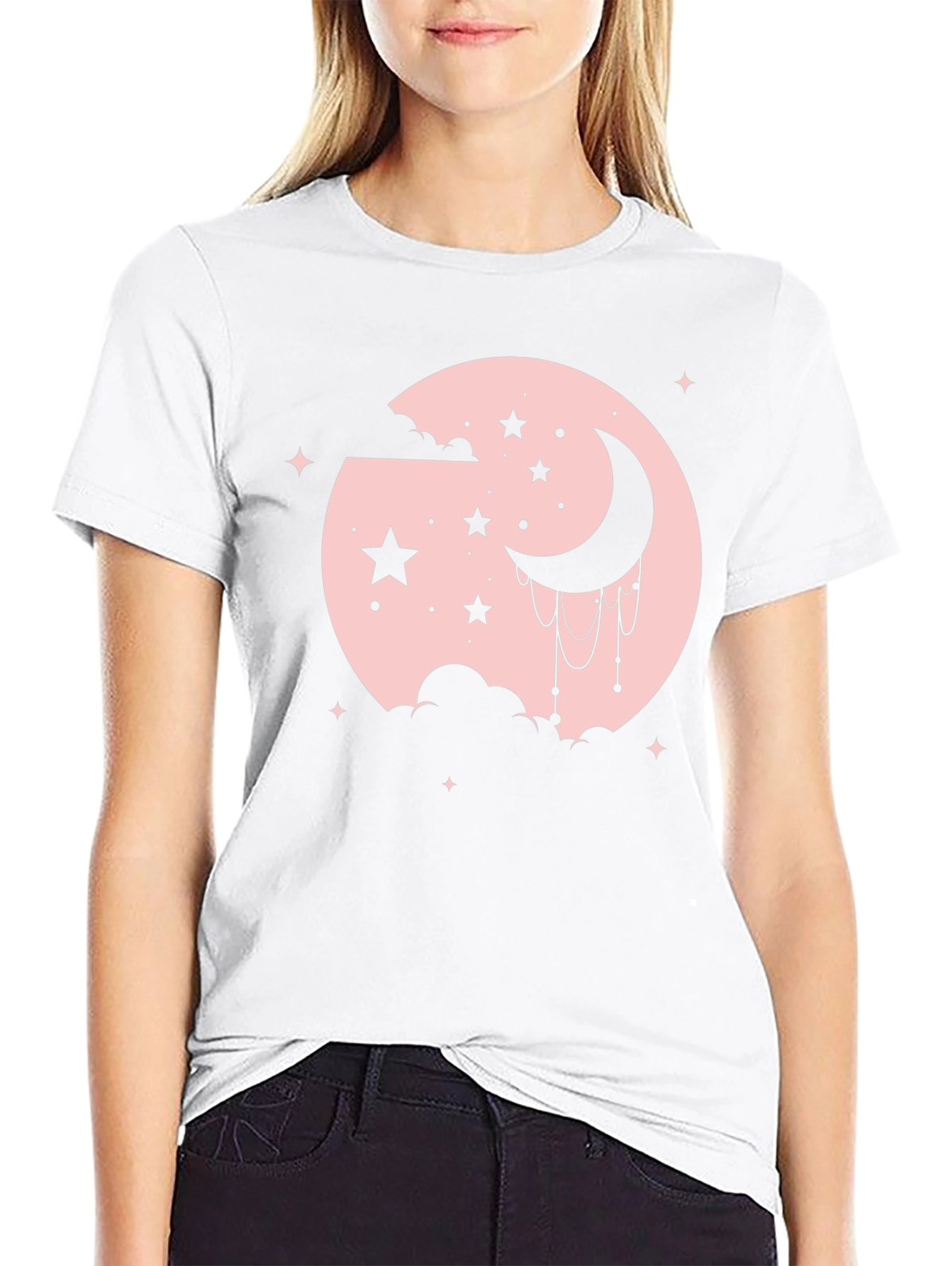 Celestial Moon & Stars Graphic Tee - Black