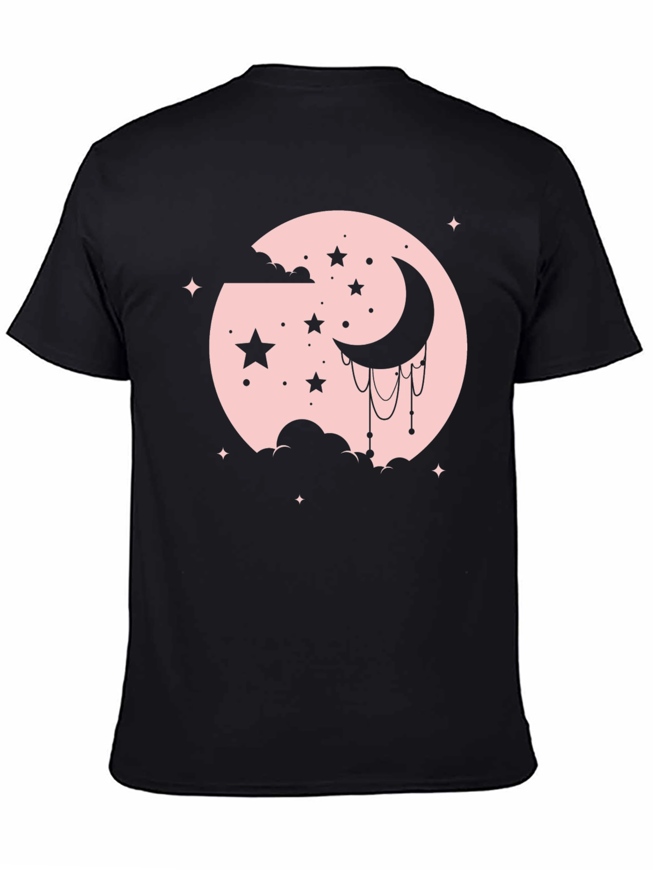 Celestial Moon & Stars Graphic Tee - Black