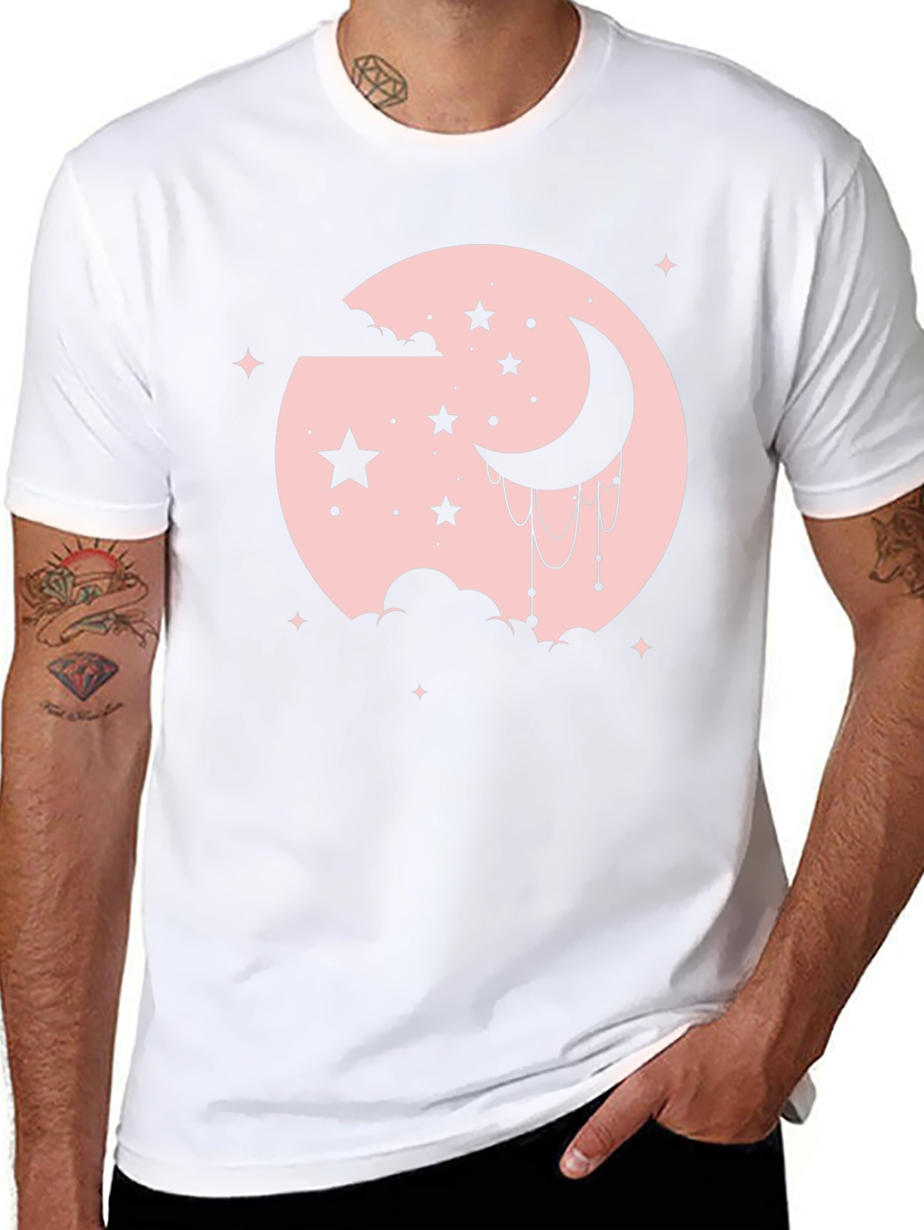 Celestial Moon & Stars Graphic Tee - Black