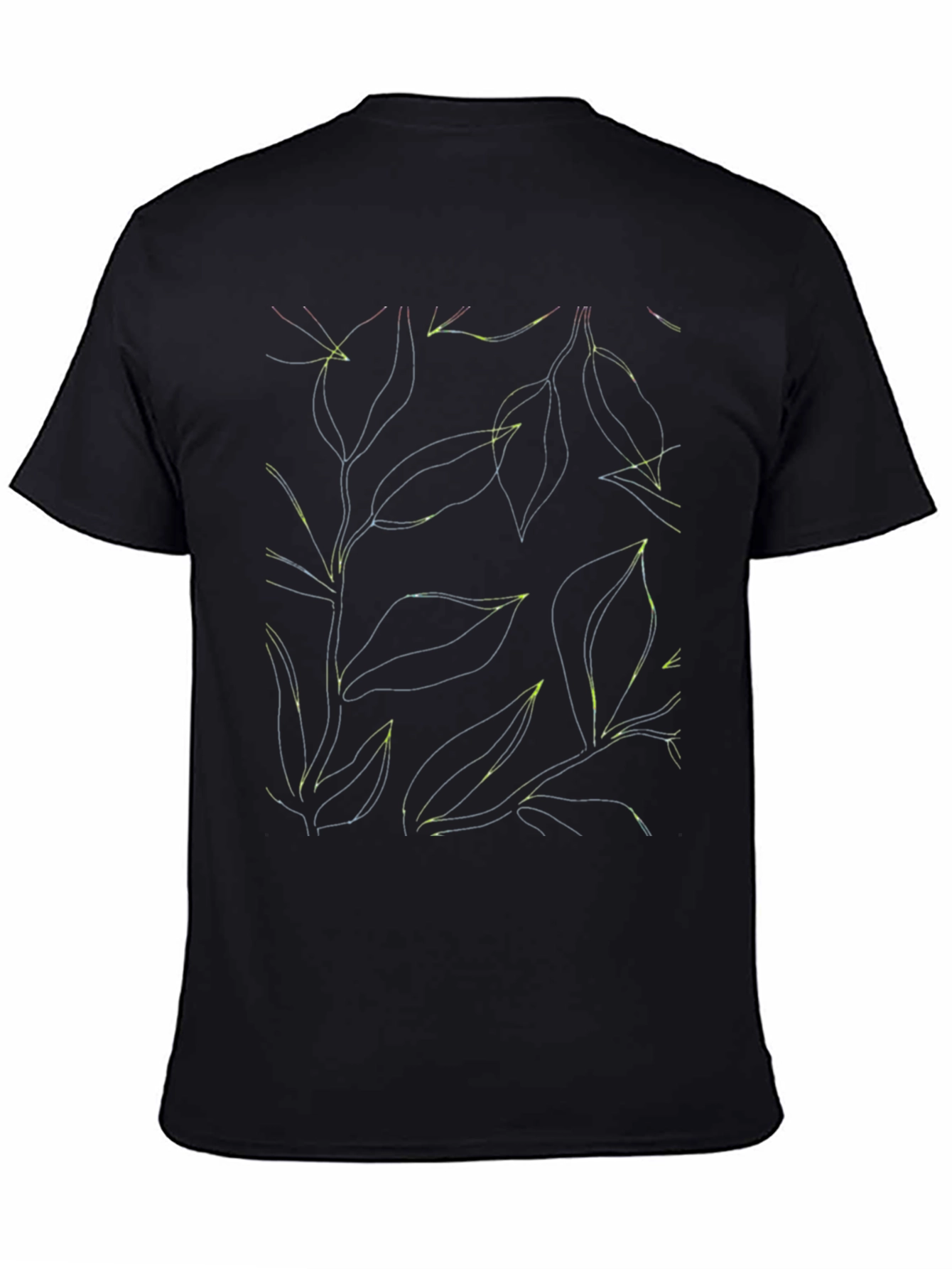 Modern Floral Line Art Black T-Shirt