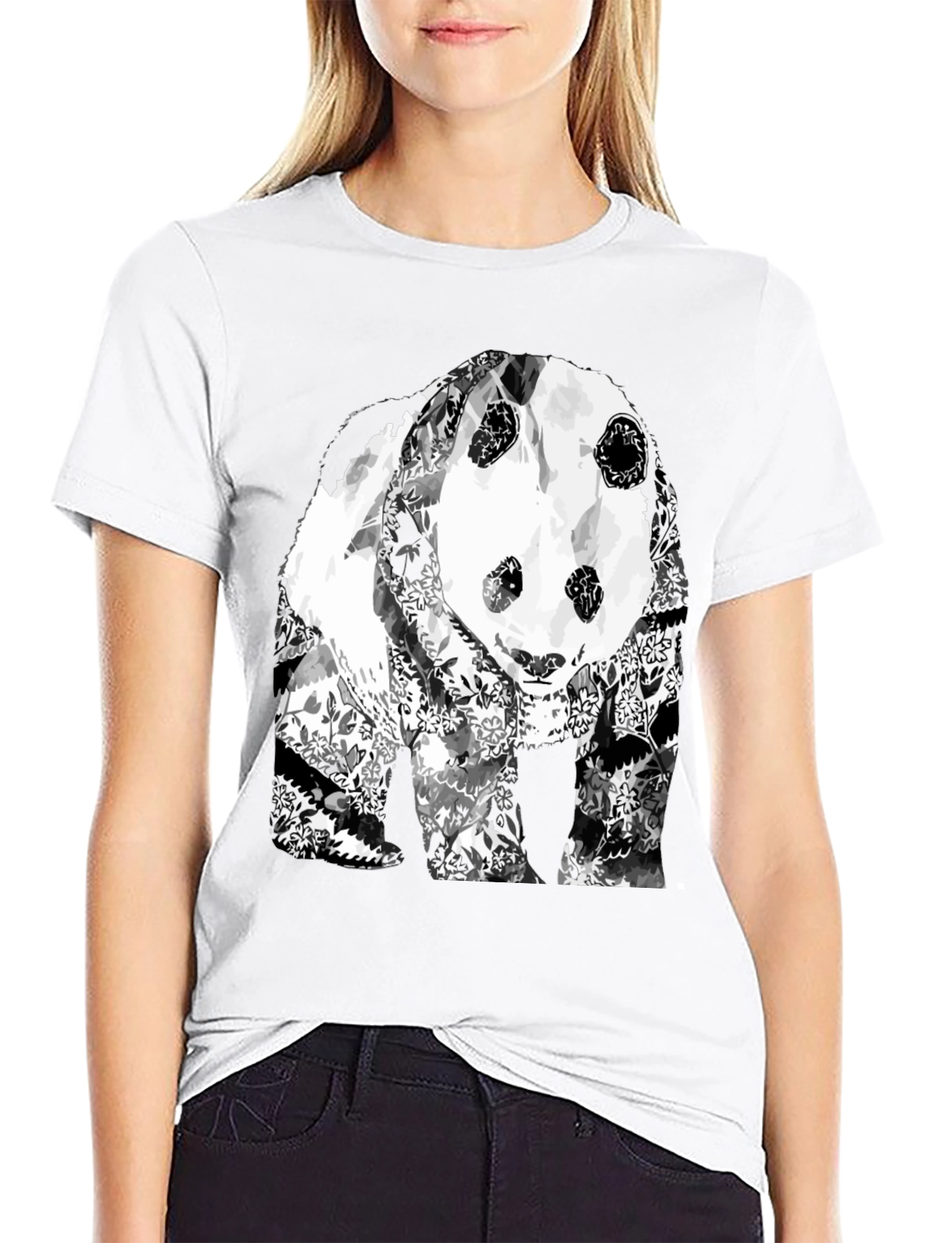Floral Panda Graphic T-Shirt - Black