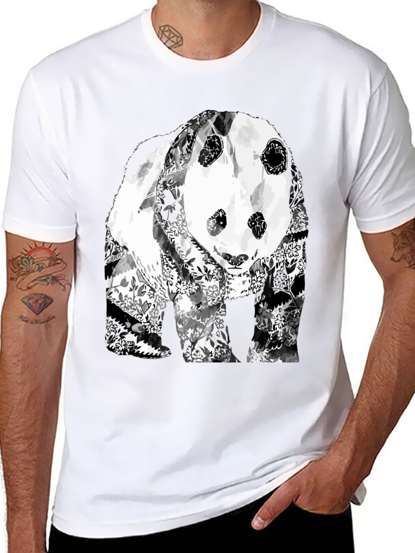 Floral Panda Graphic T-Shirt - Black