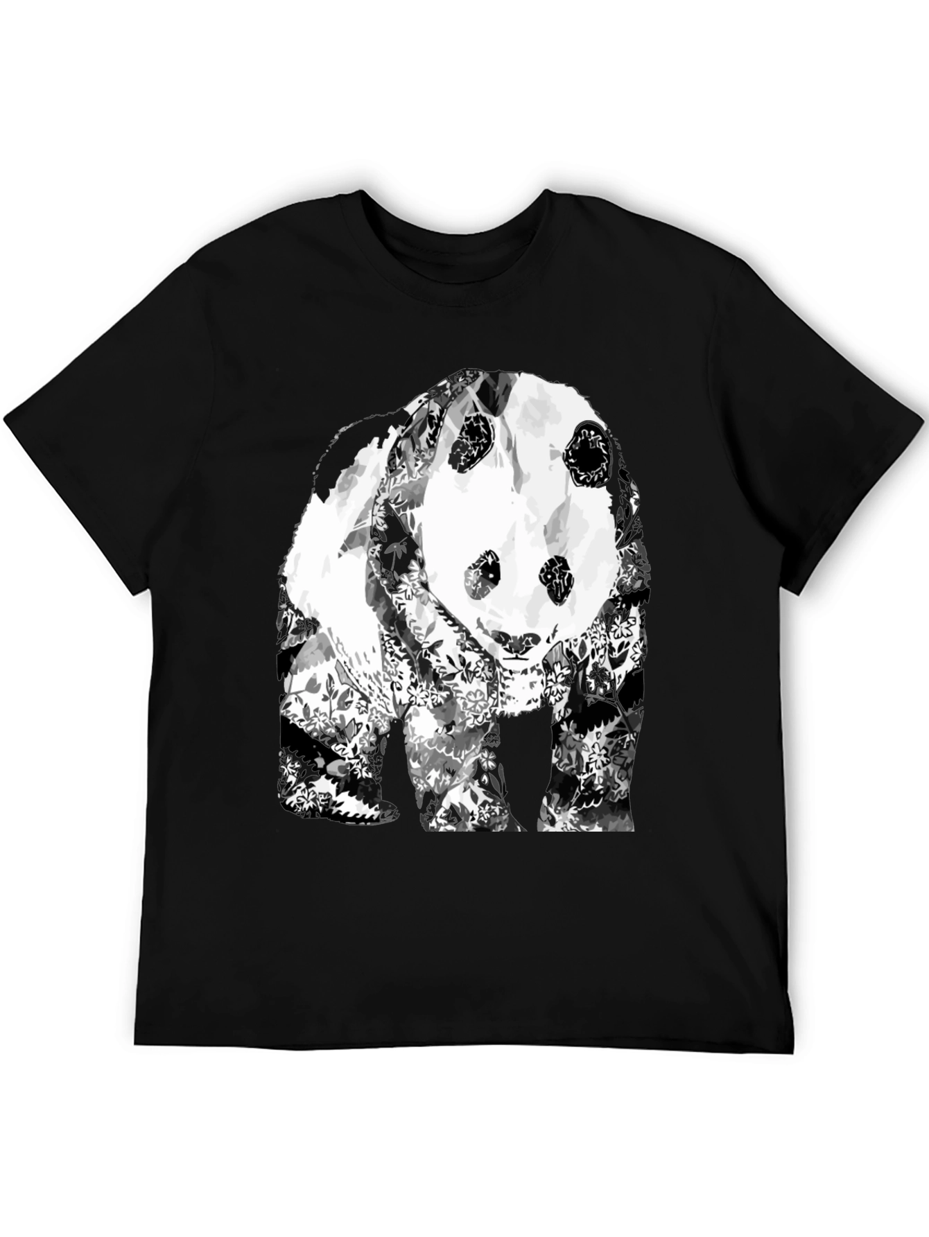 Floral Panda Graphic T-Shirt - Black