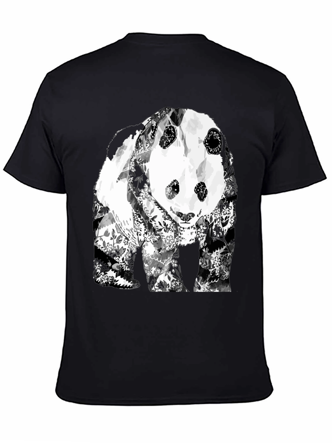 Floral Panda Graphic T-Shirt - Black