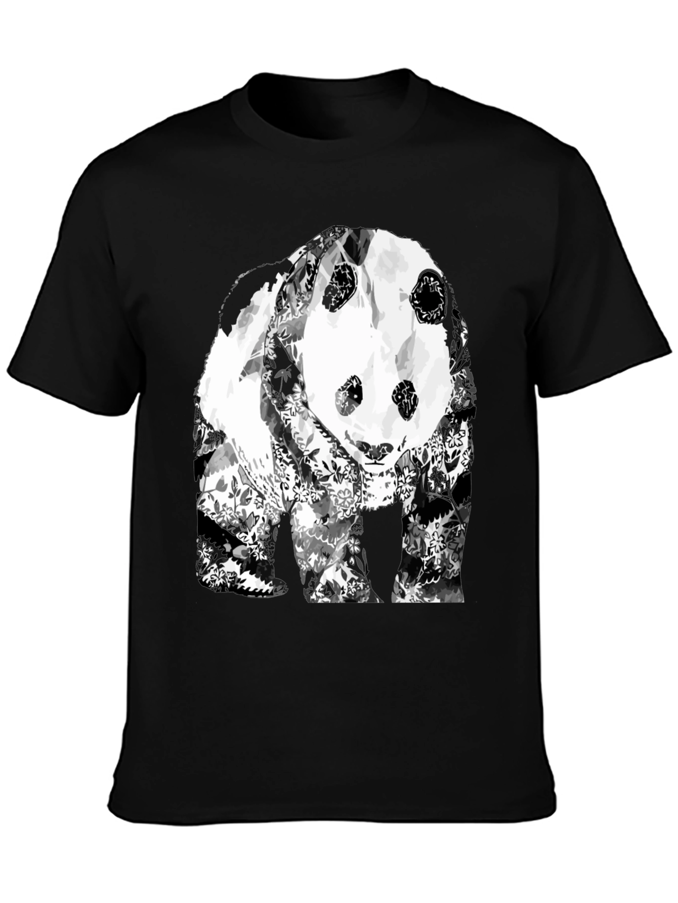 Floral Panda Graphic T-Shirt - Black