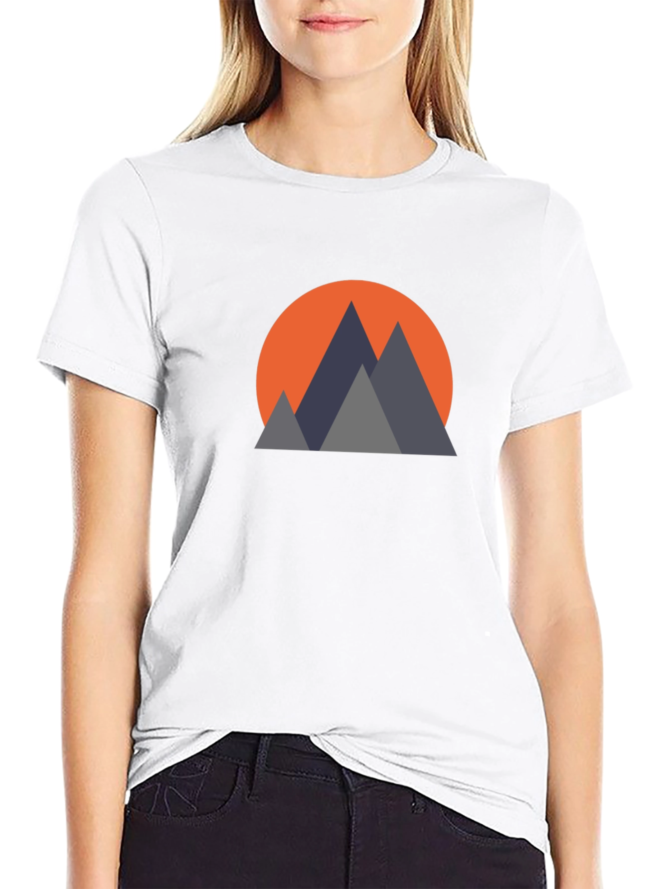 Geometric Mountain Sunset Graphic Tee - Black