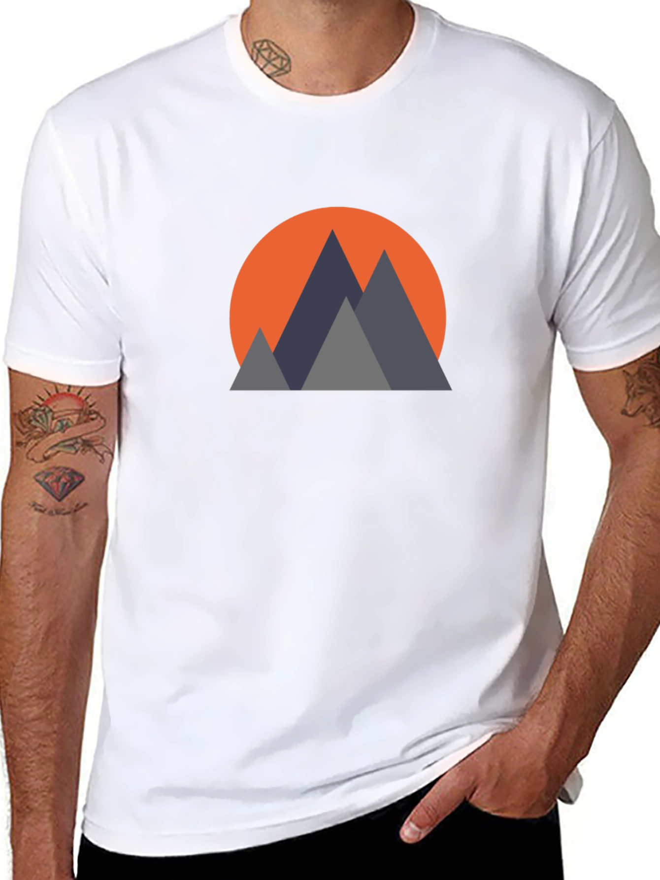 Geometric Mountain Sunset Graphic Tee - Black