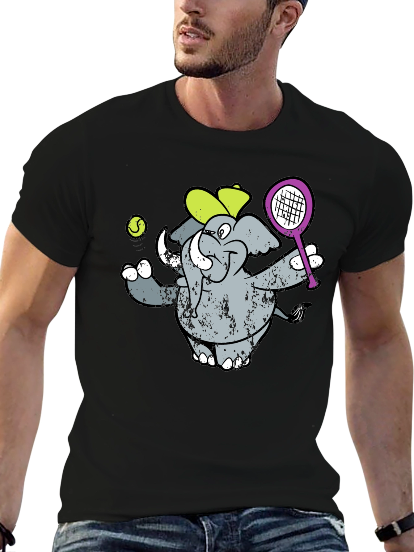 Elephant Tennis Player Graphic T-Shirt
