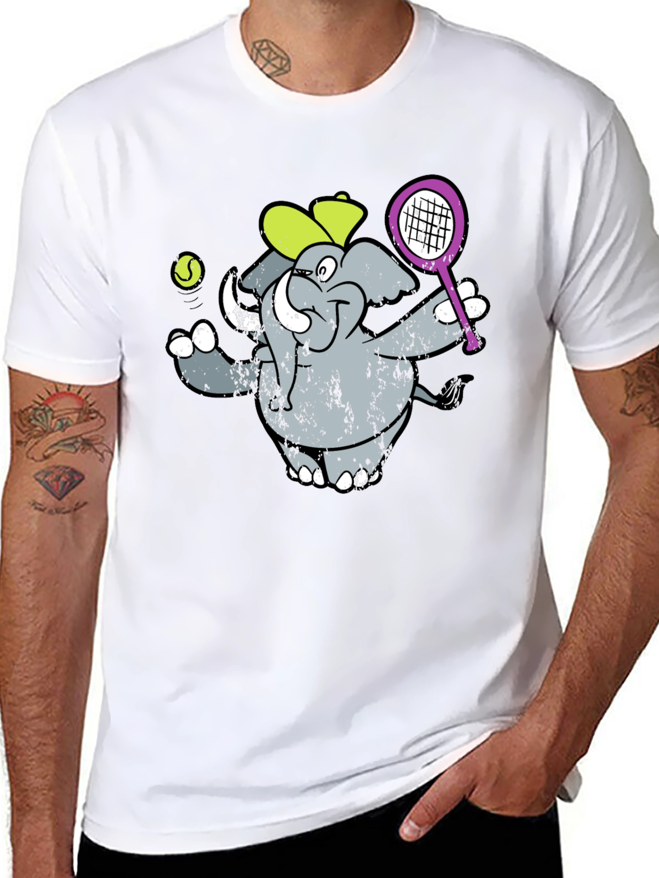 Elephant Tennis Player Graphic T-Shirt
