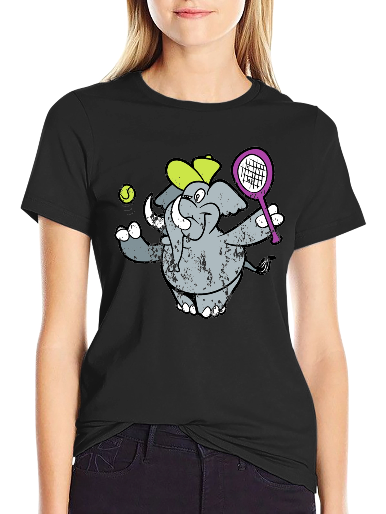 Elephant Tennis Player Graphic T-Shirt
