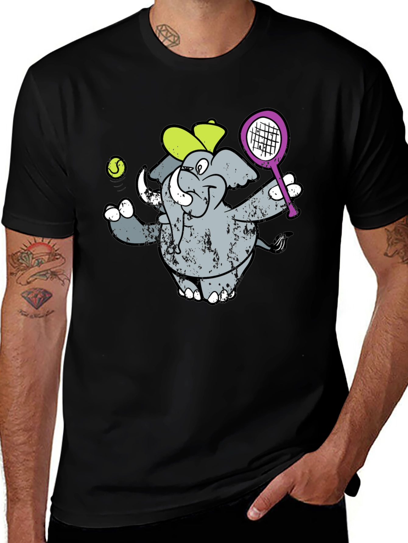 Elephant Tennis Player Graphic T-Shirt