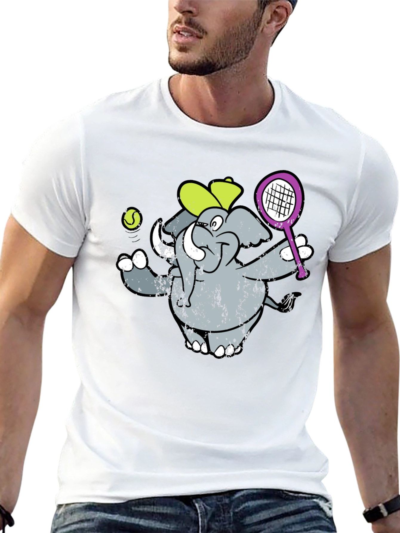 Elephant Tennis Player Graphic T-Shirt