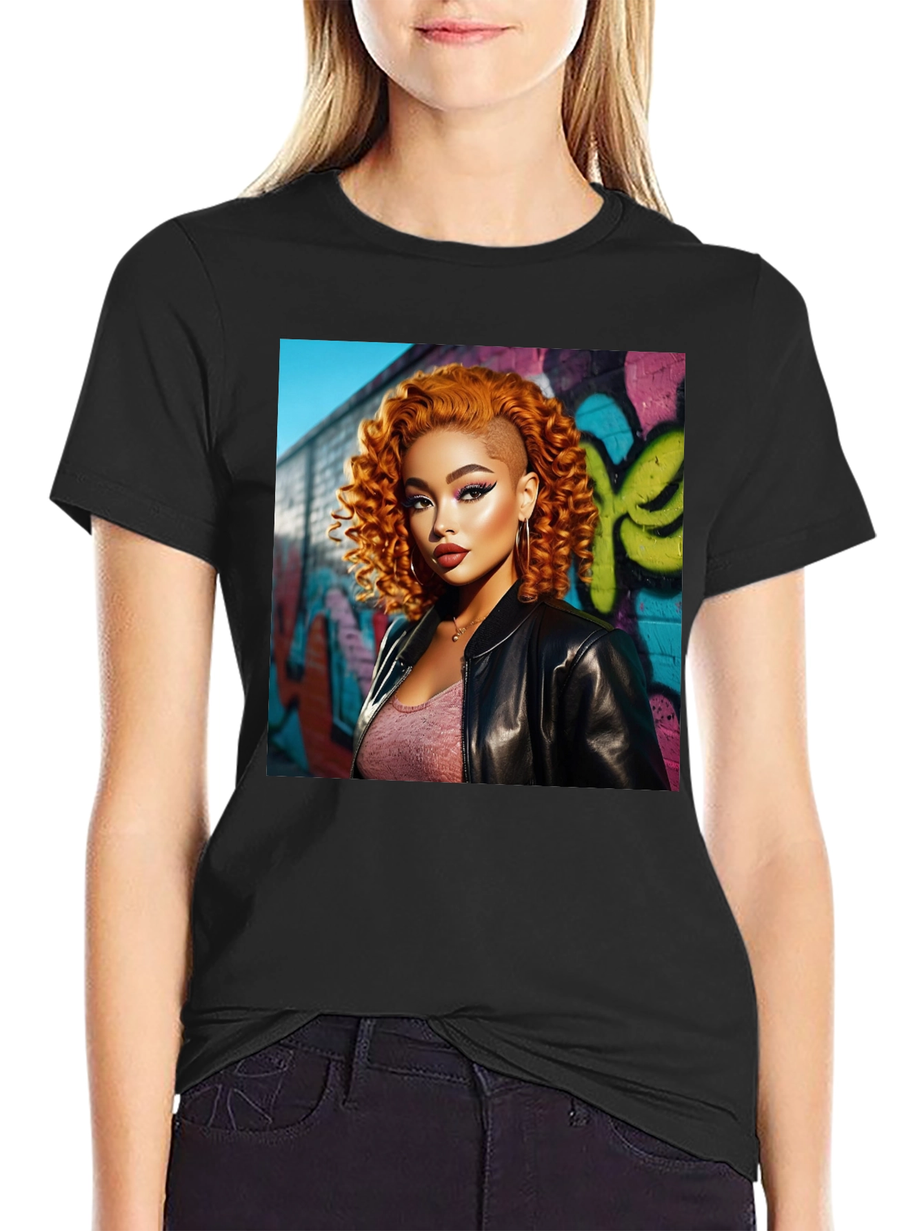 Edgy Woman T-Shirt - Urban Graffiti Cool