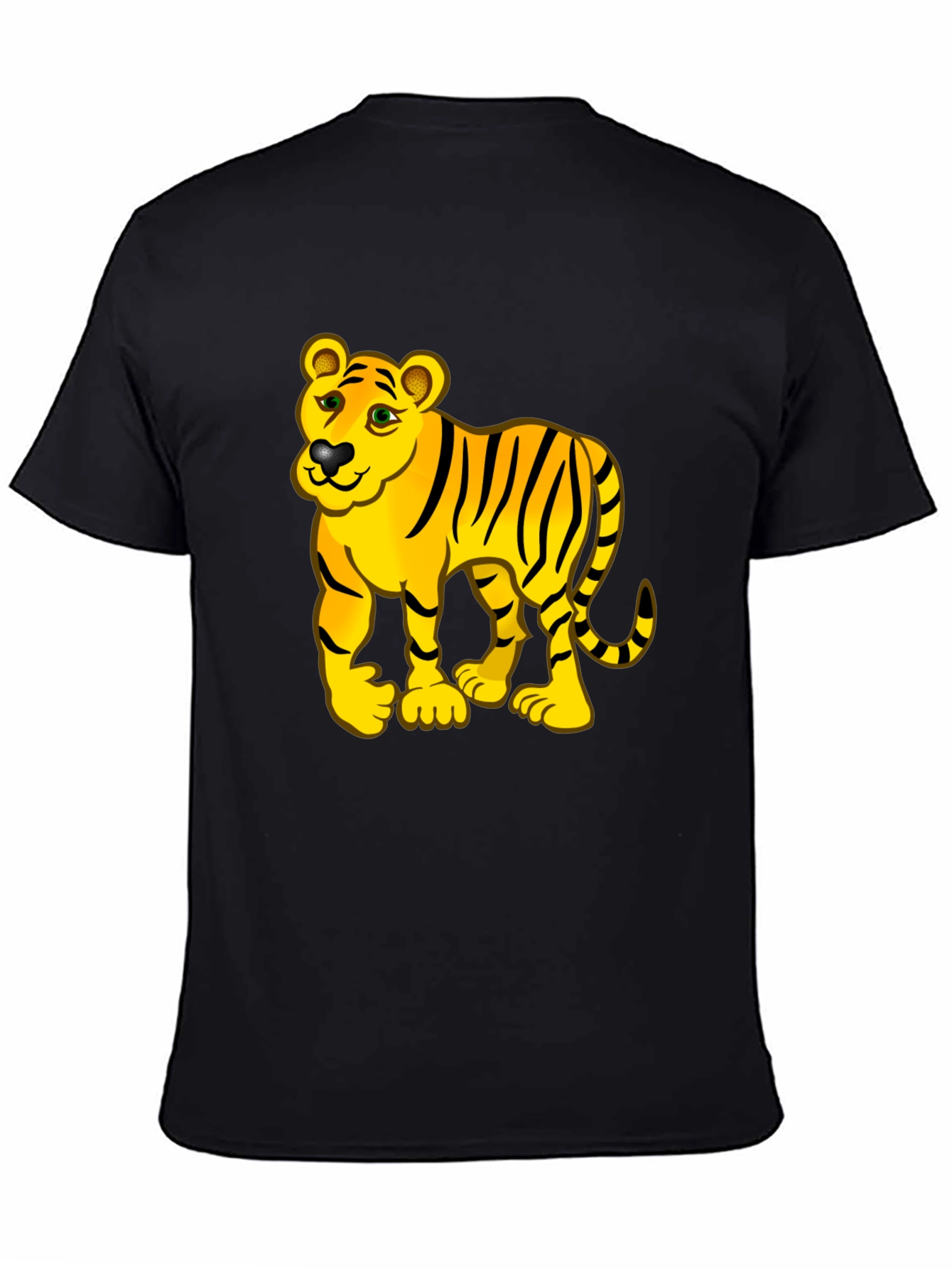 Cartoon Tiger Graphic Black Tee Shirt
