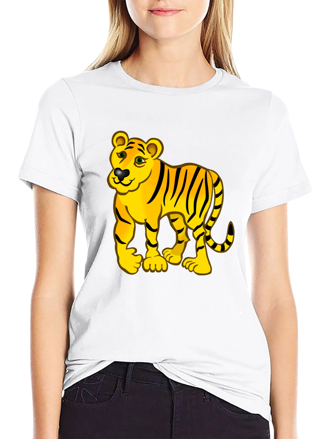 Cartoon Tiger Graphic Black Tee Shirt