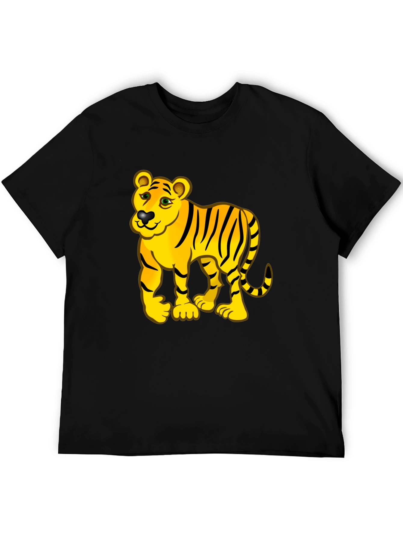 Cartoon Tiger Graphic Black Tee Shirt