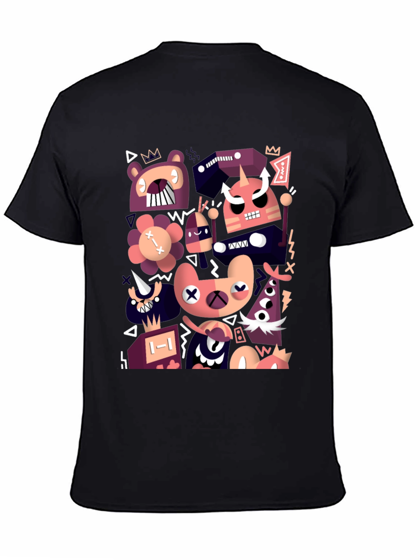 Abstract Cartoon Character Black T-Shirt