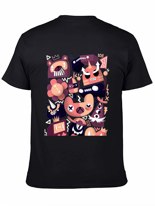 Abstract Cartoon Character Black T-Shirt