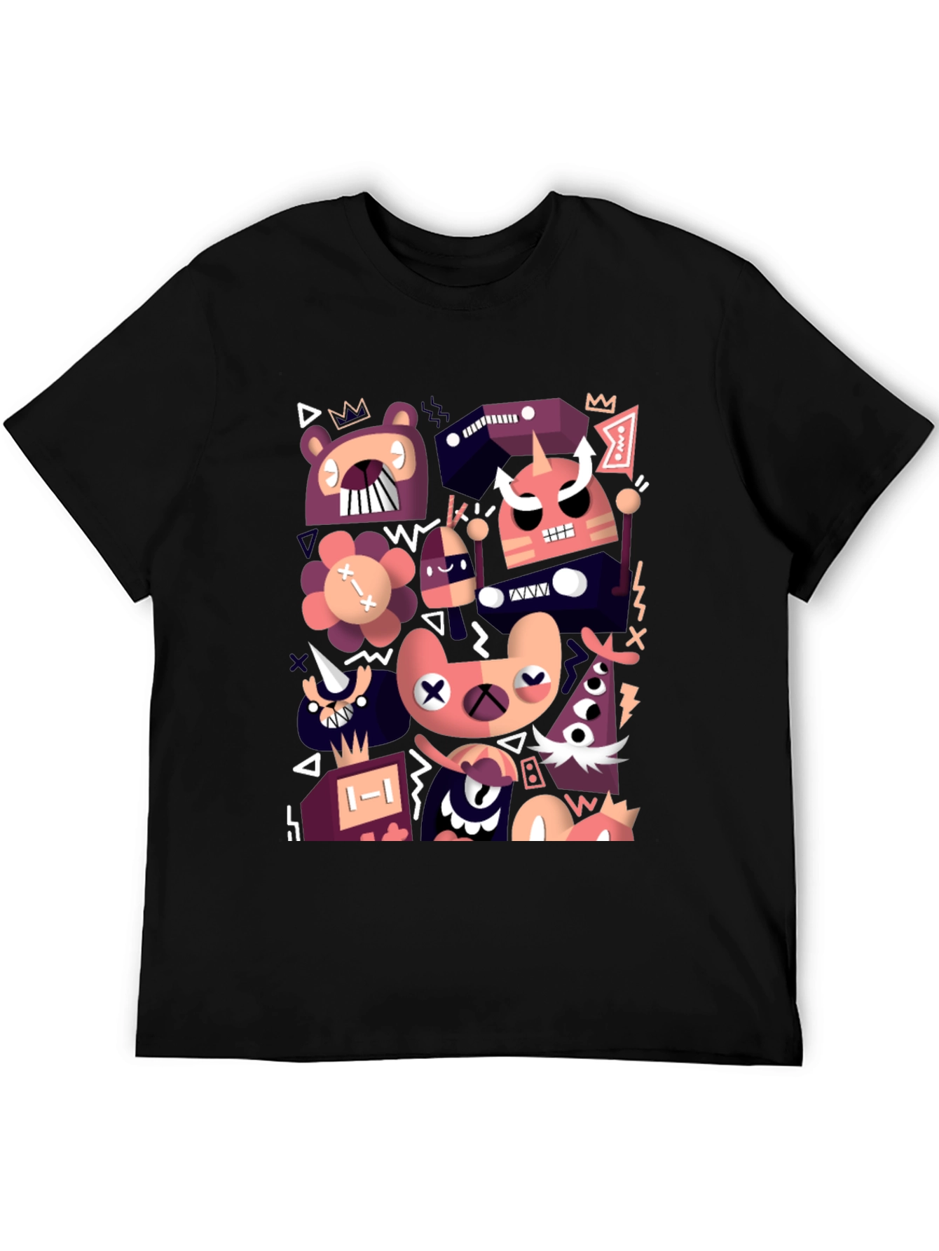 Abstract Cartoon Character Black T-Shirt