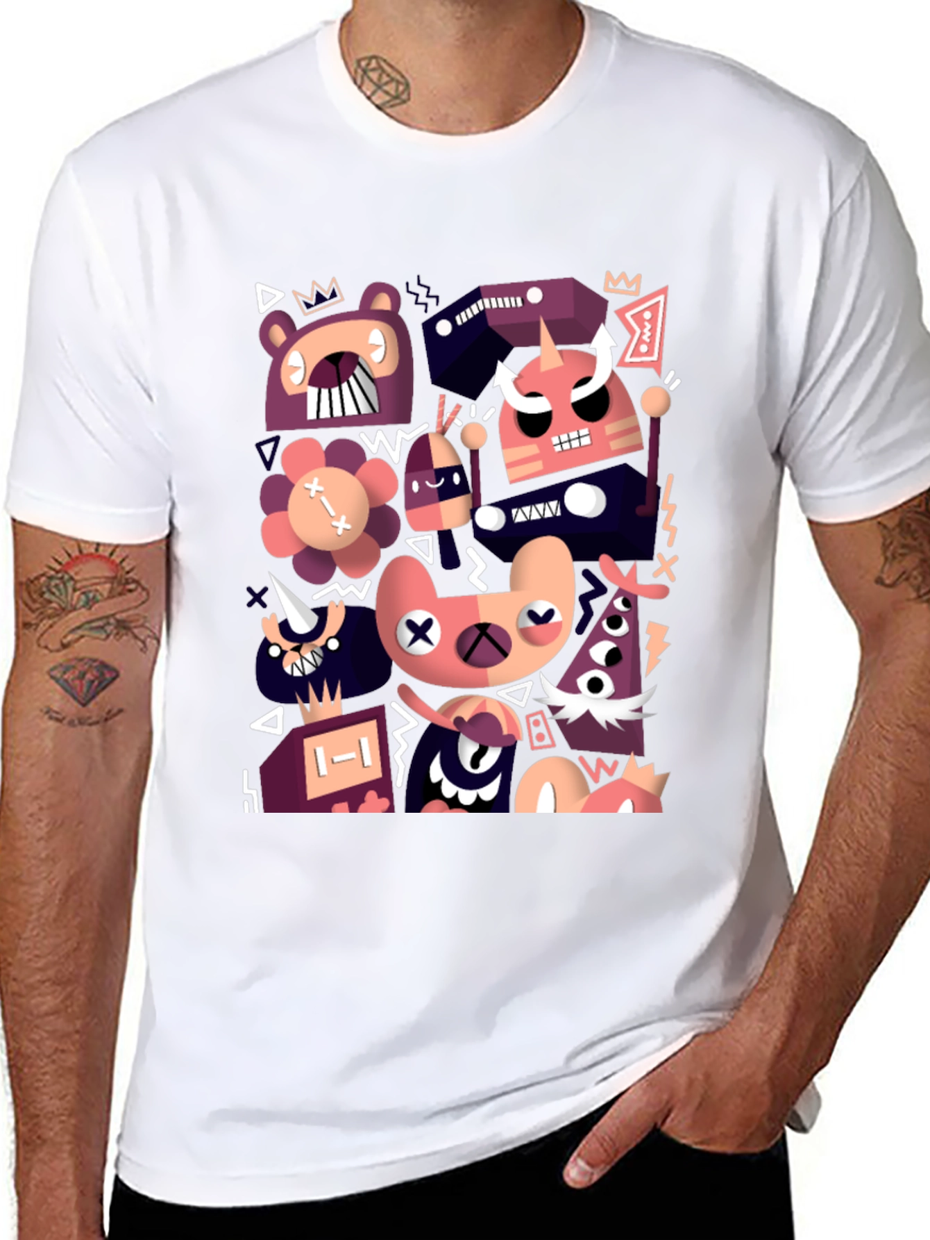 Abstract Cartoon Character Black T-Shirt
