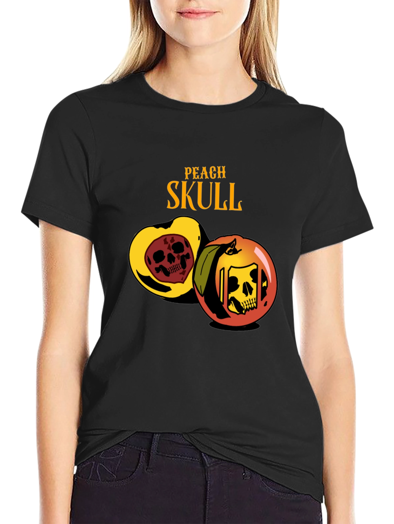 Peach Skull Graphic Tee - Unique Design