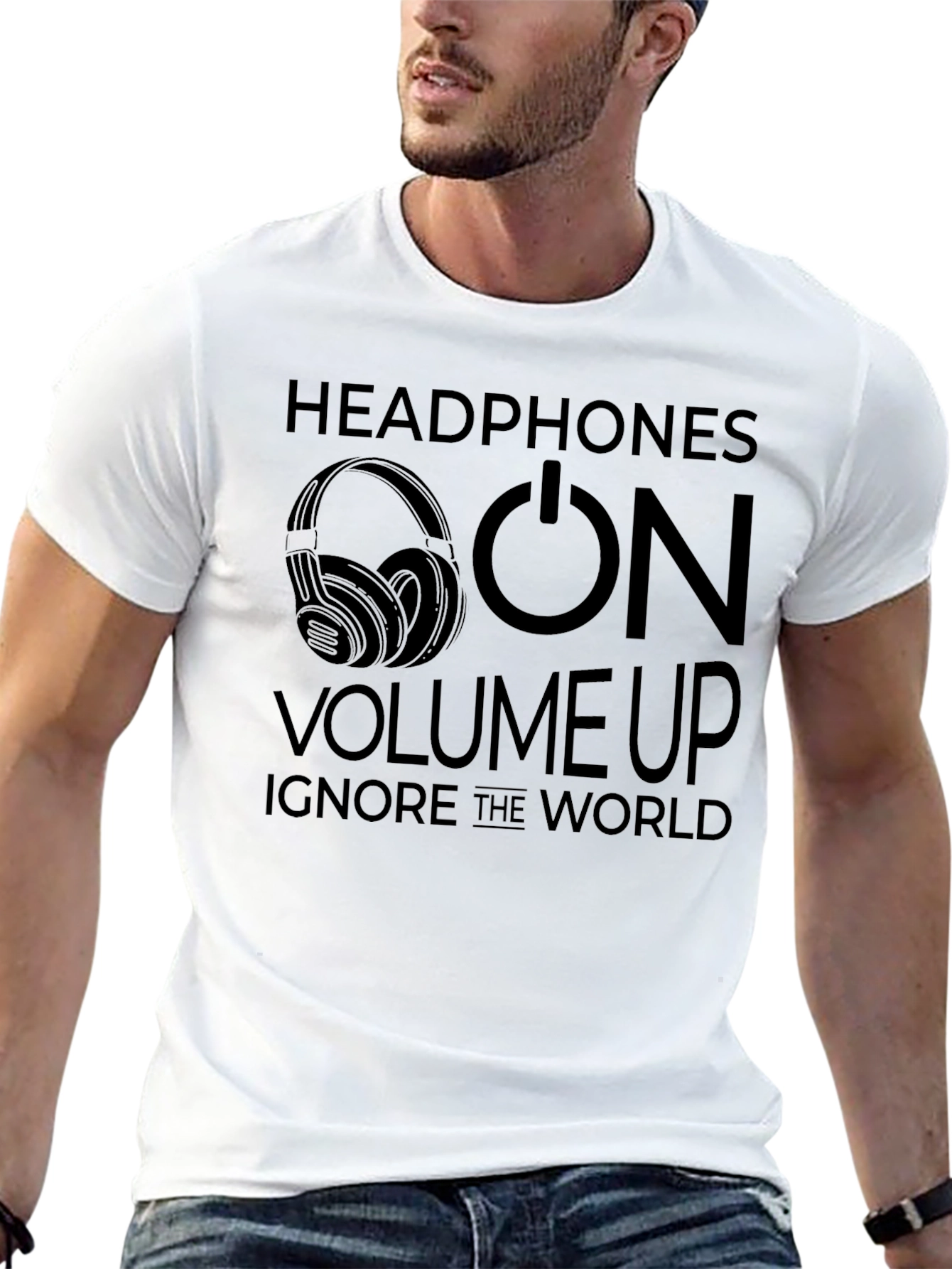 Headphones On Volume Up Graphic Tee - Black