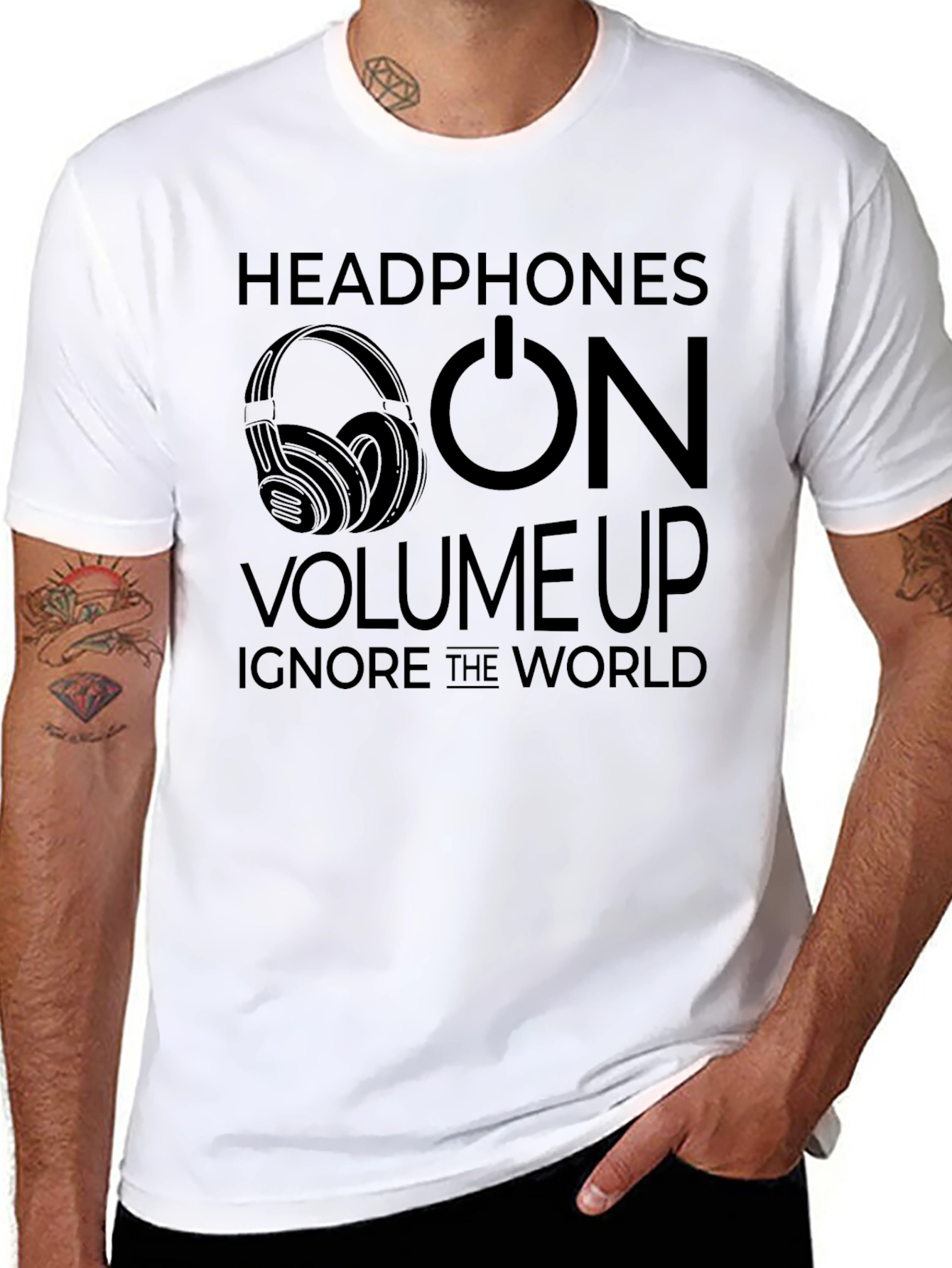 Headphones On Volume Up Graphic Tee - Black